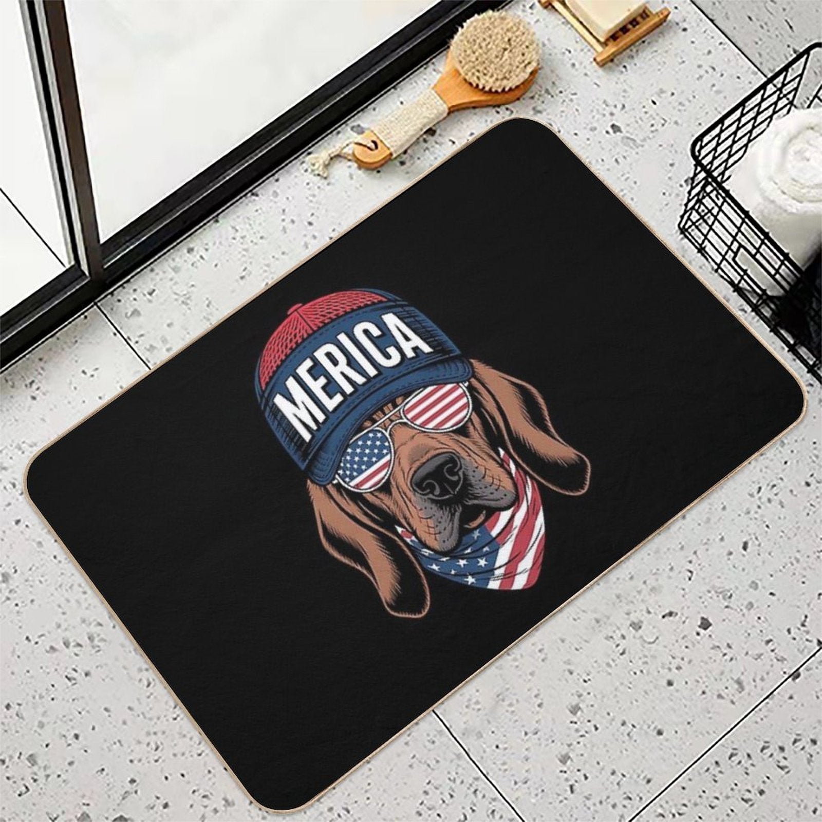 Bloodhound 4th of July US American Flag Dog Patriotic  Rapid-Drying Bath Mat