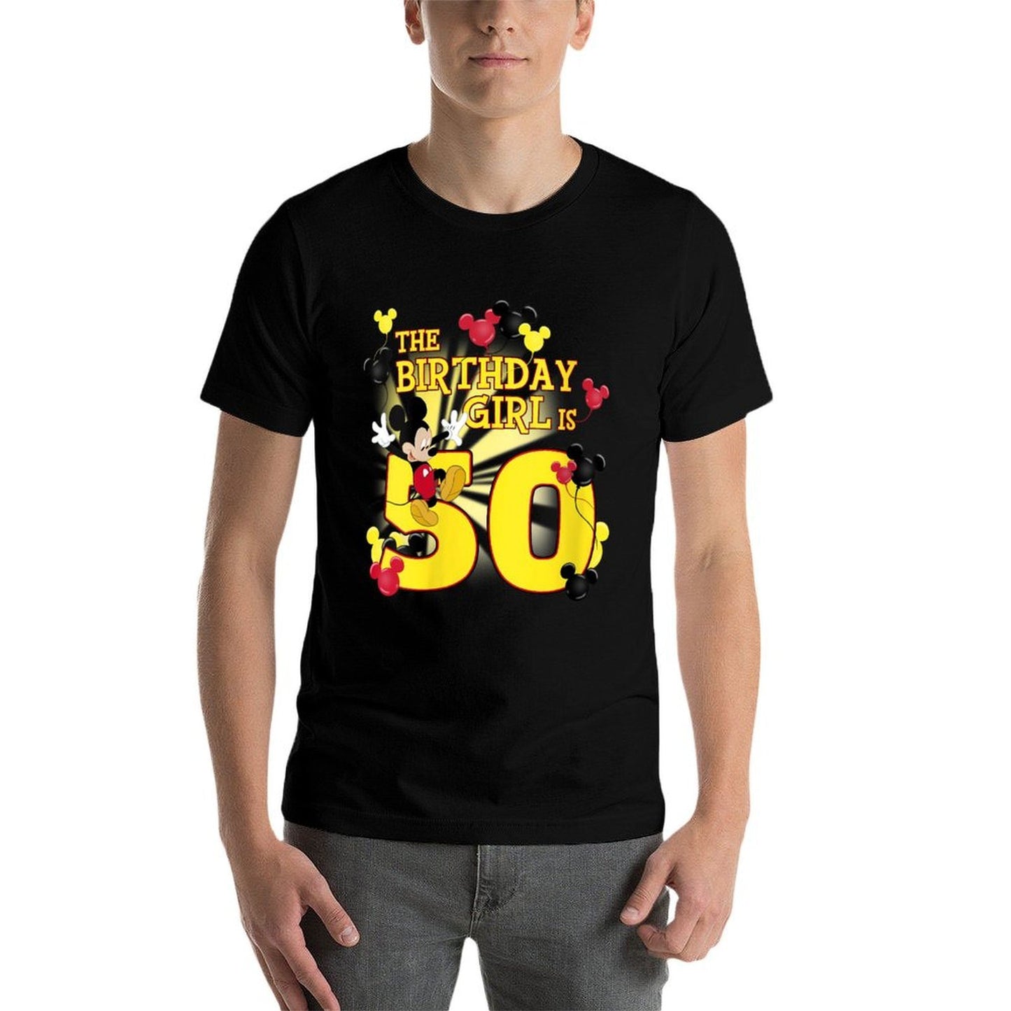 Womens Disney Mickey And Friends Mickey 50th Birthday Girl Oversized Silhouette T-Shirt