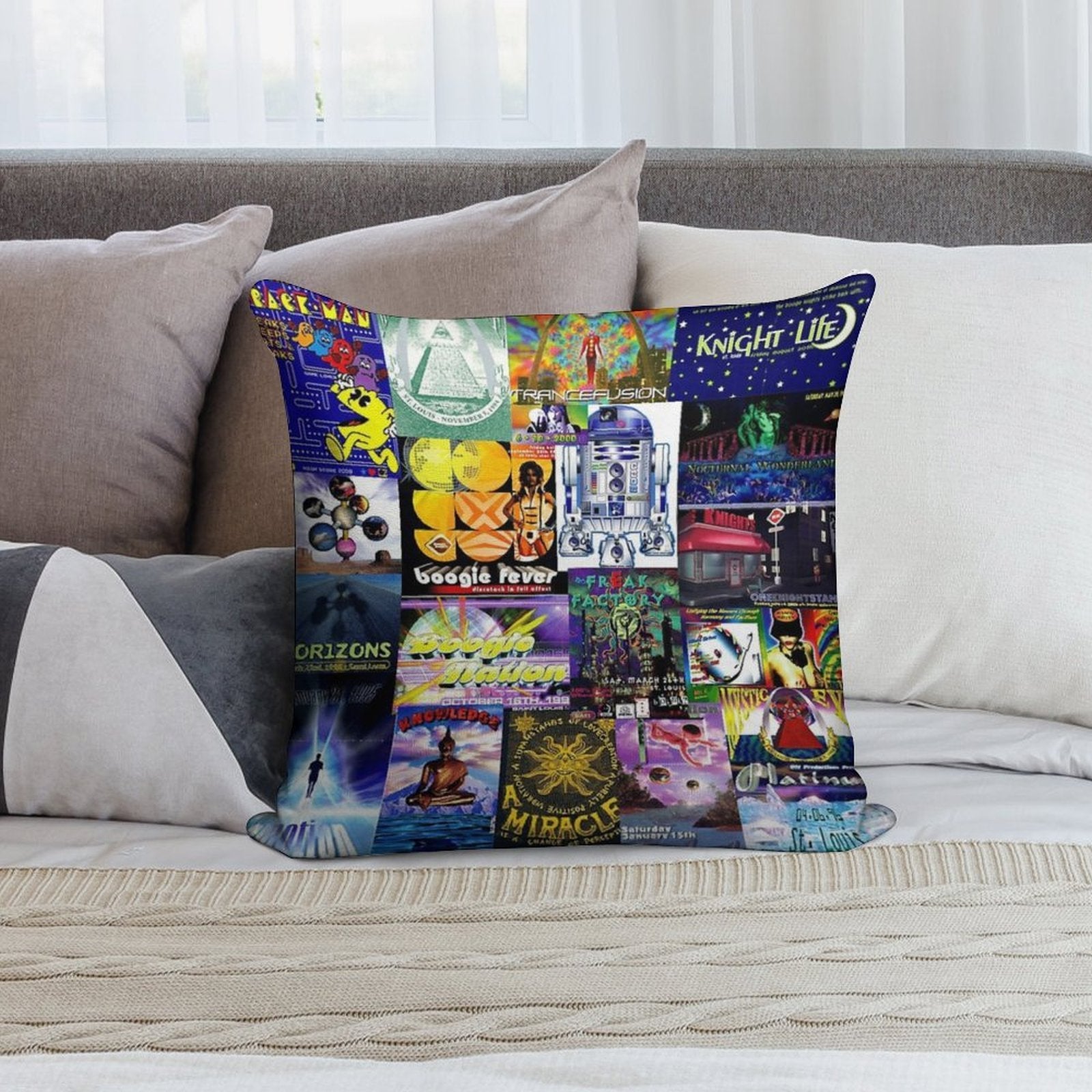 90's Rave Flyers Soft Multiple Sizes Throw Pillow