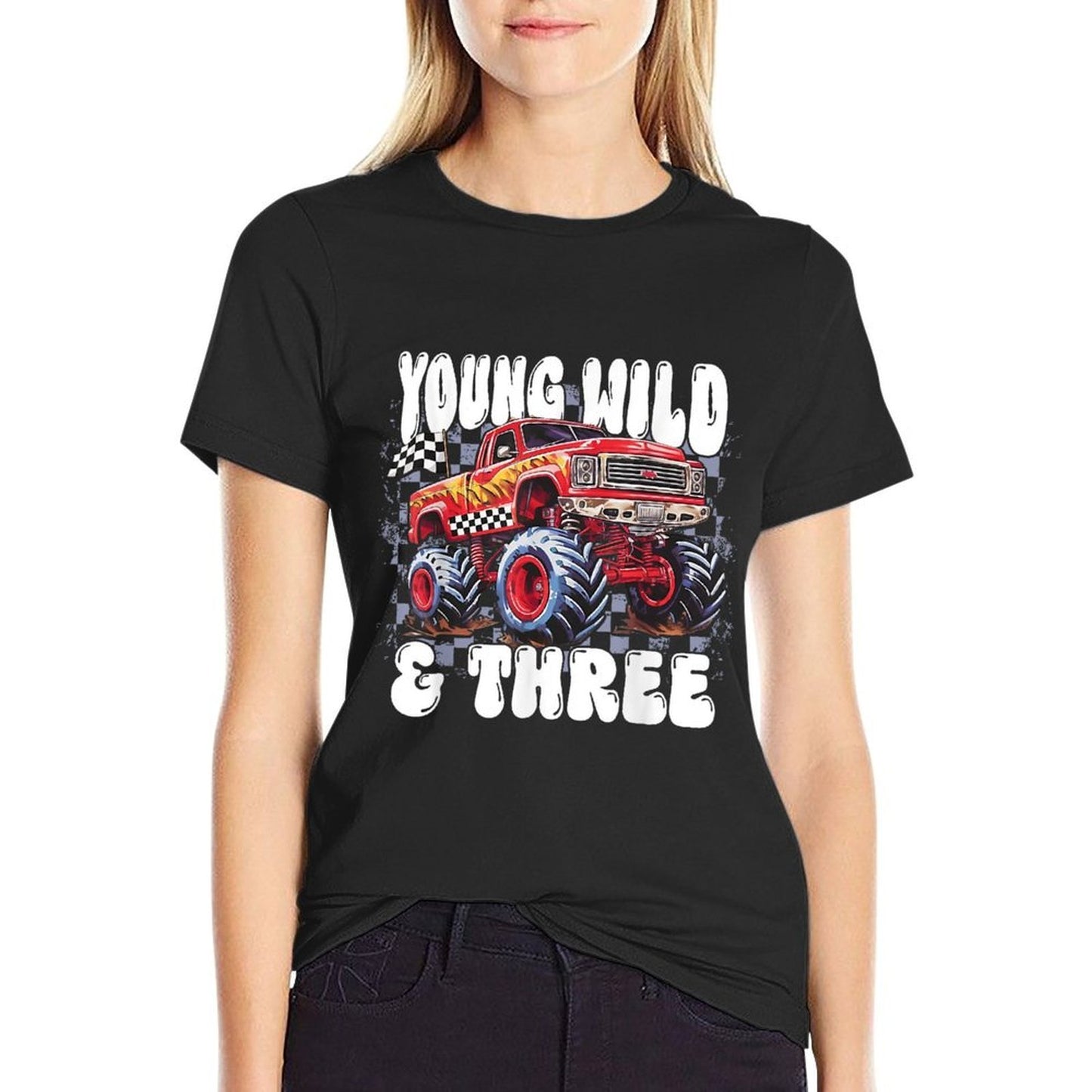 3rd Birthday Monster Truck Young Wild And Three 3 Year Old  Easy-care T-Shirt