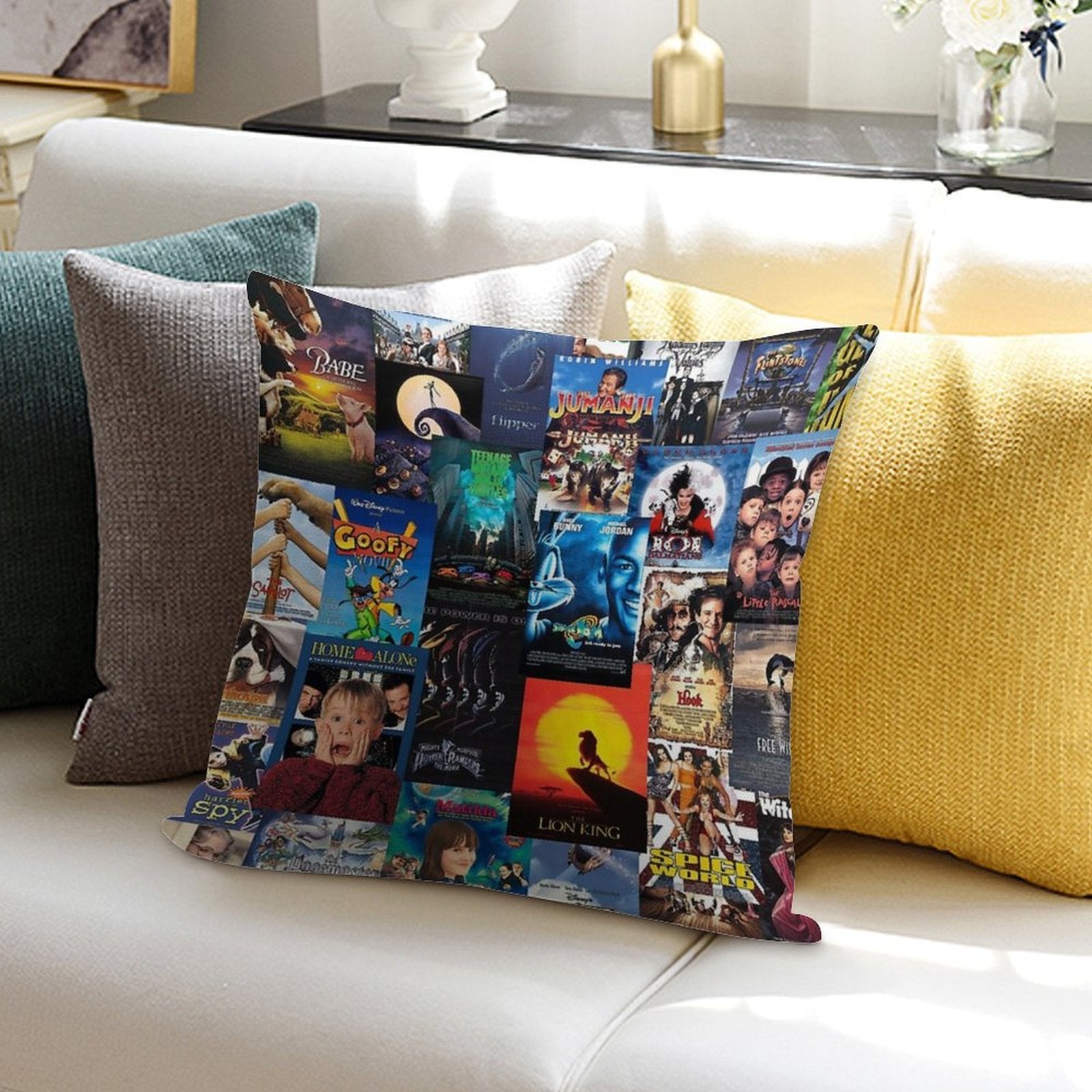 90s Childhood Movie Posters Soft Washable Throw Pillow