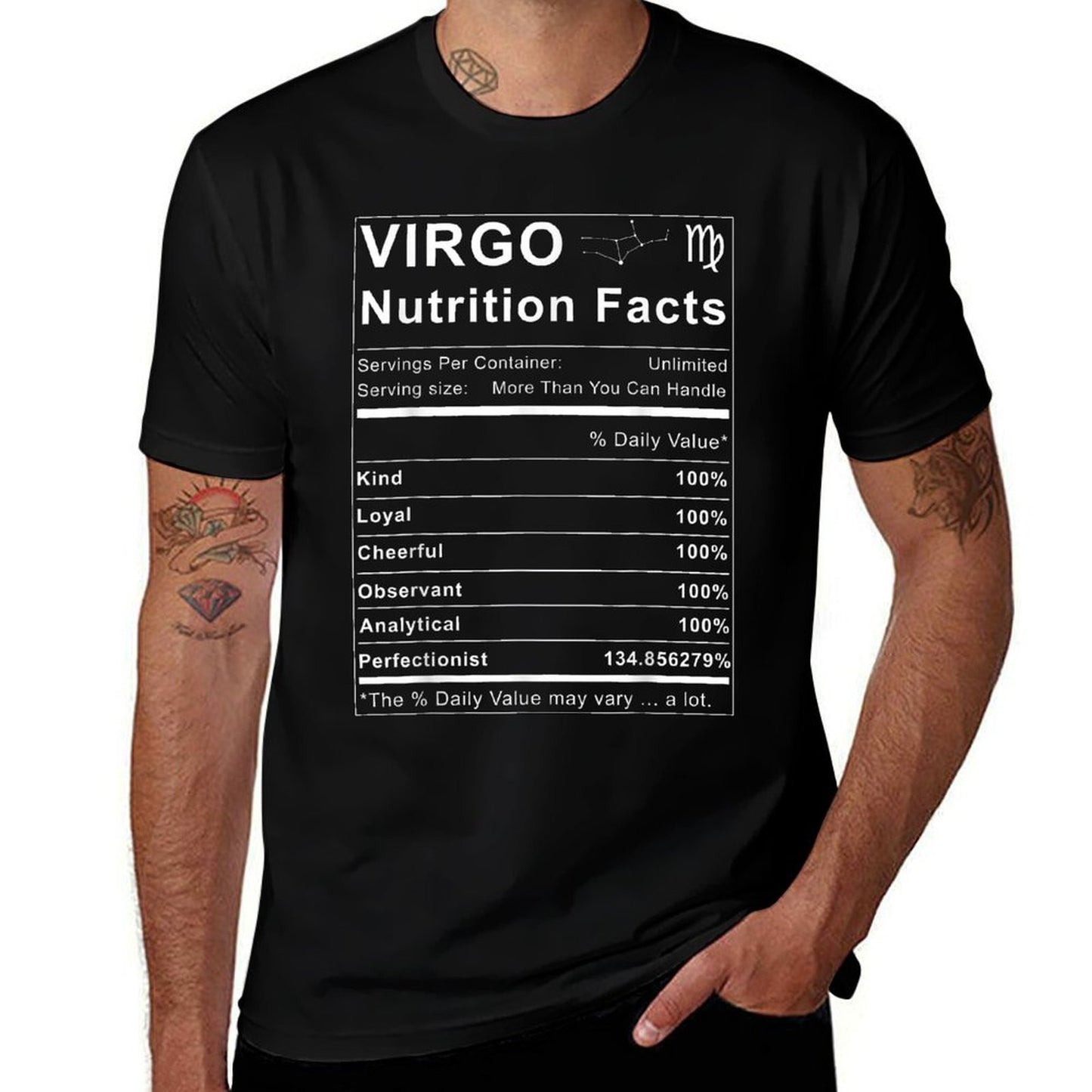 Virgo Nutrition Facts Zodiac Sign Birthday Gift Fade-proof Color T-Shirt