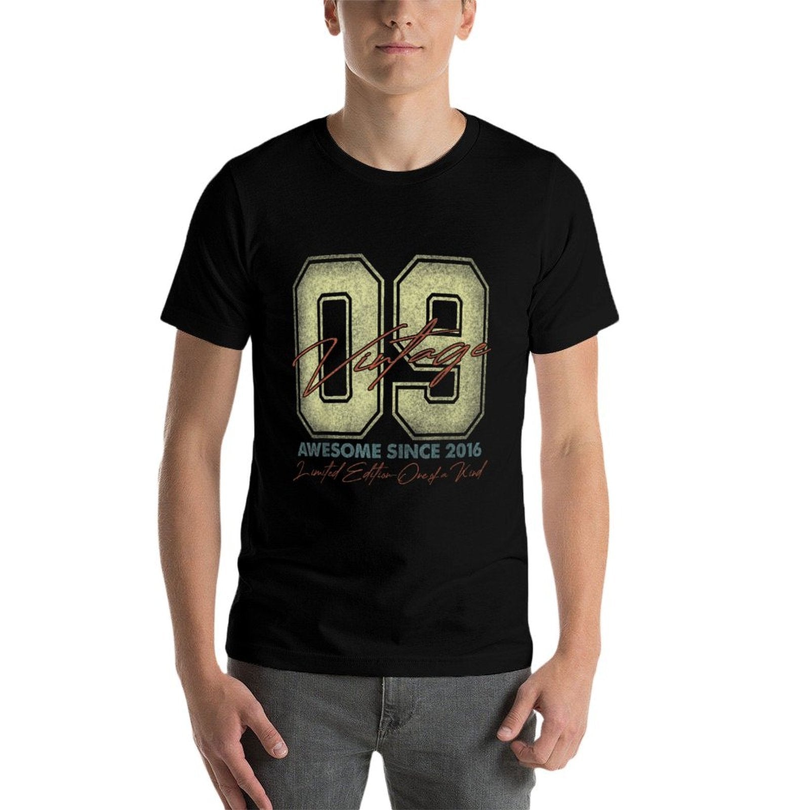 9 Year Old Gifts Vintage 2016 Limited Edition 9th Birthday  Ribbed Collar T-Shirt