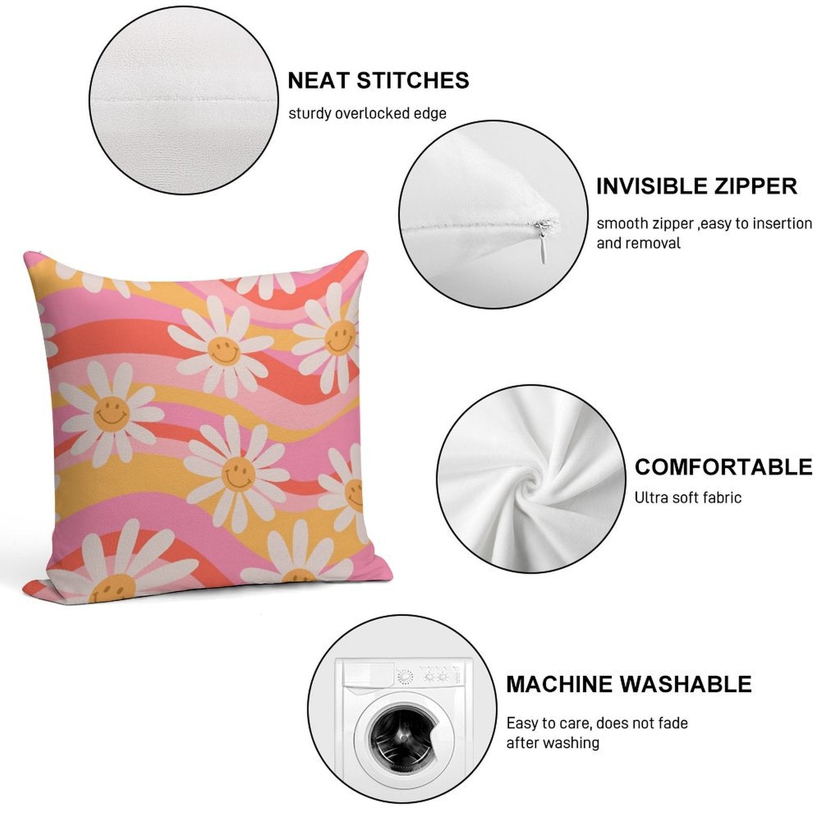 Wavy Daisies Soft Shrink-Resistant Throw Pillow