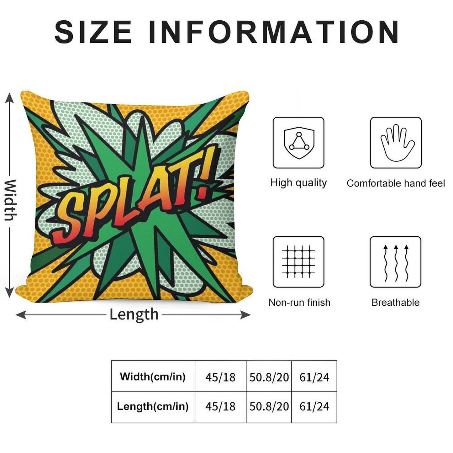 SPLAT Comic Book Pop Art Modern Retro Fun Soft Home Decor Throw Pillow