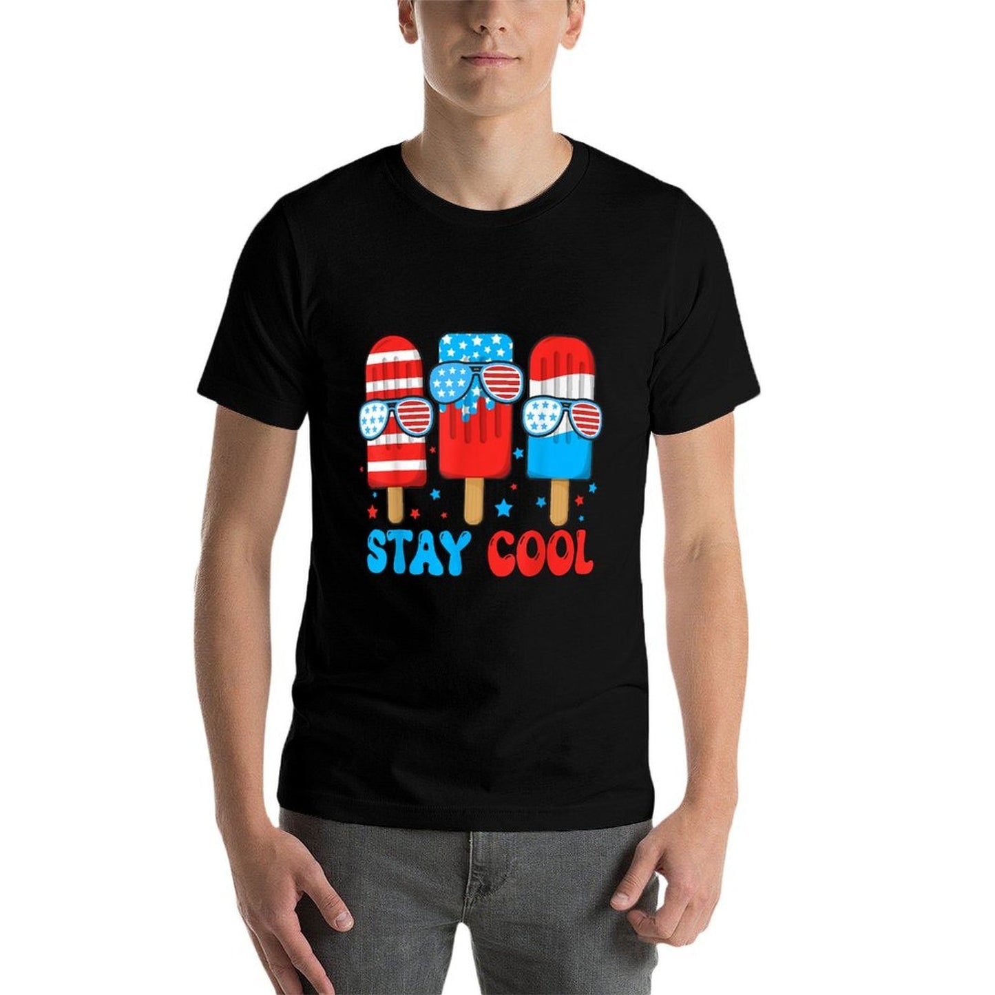 Stay Cool Popsicle Boys Men 4th July American Flag USA Lightweight T-Shirt