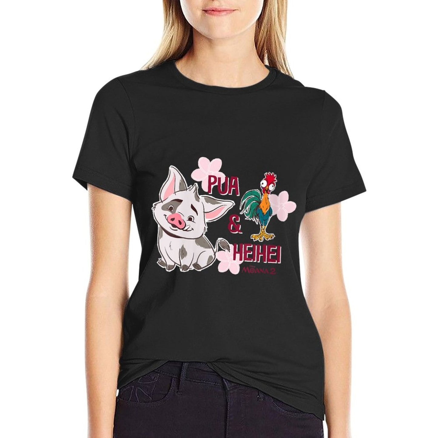Womens Disney Moana 2 Pua & Hei Hei Tropical Duo Relaxed-fit T-Shirt