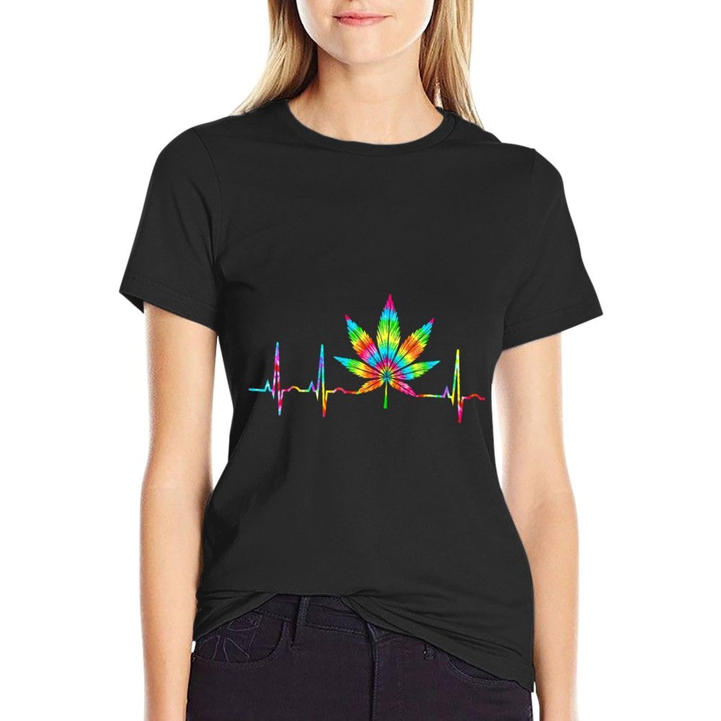 Weed Humor Marijuana Cannabis Leaves Heartbeat Stoner Comfortable T-Shirt