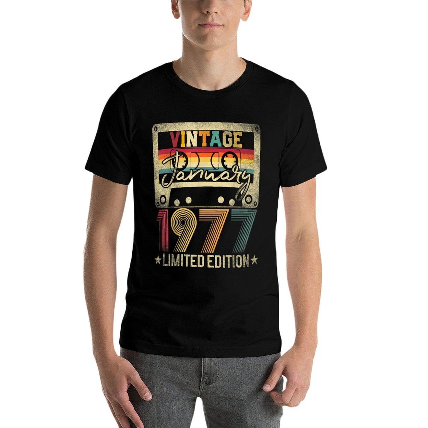 1977 January Vintage Limited Edition 48th Birthday Gift Stretchy T-Shirt