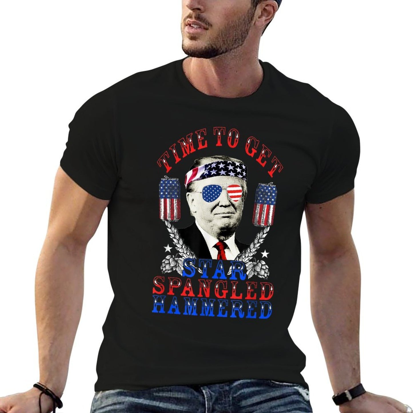 Time To Get Star Spangled Hammered 4th Of July Trump  Easy-care T-Shirt
