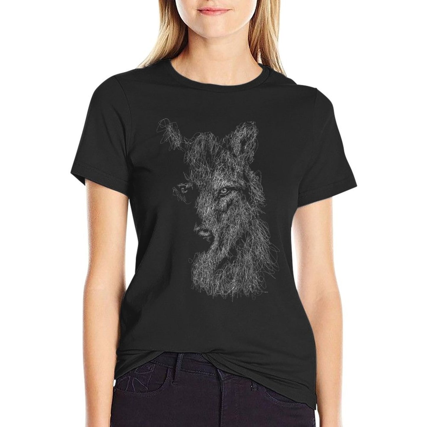 Wolf Scribble Head Art Face Sketch for Lover Wolves Wildlife Heathered Texture T-Shirt