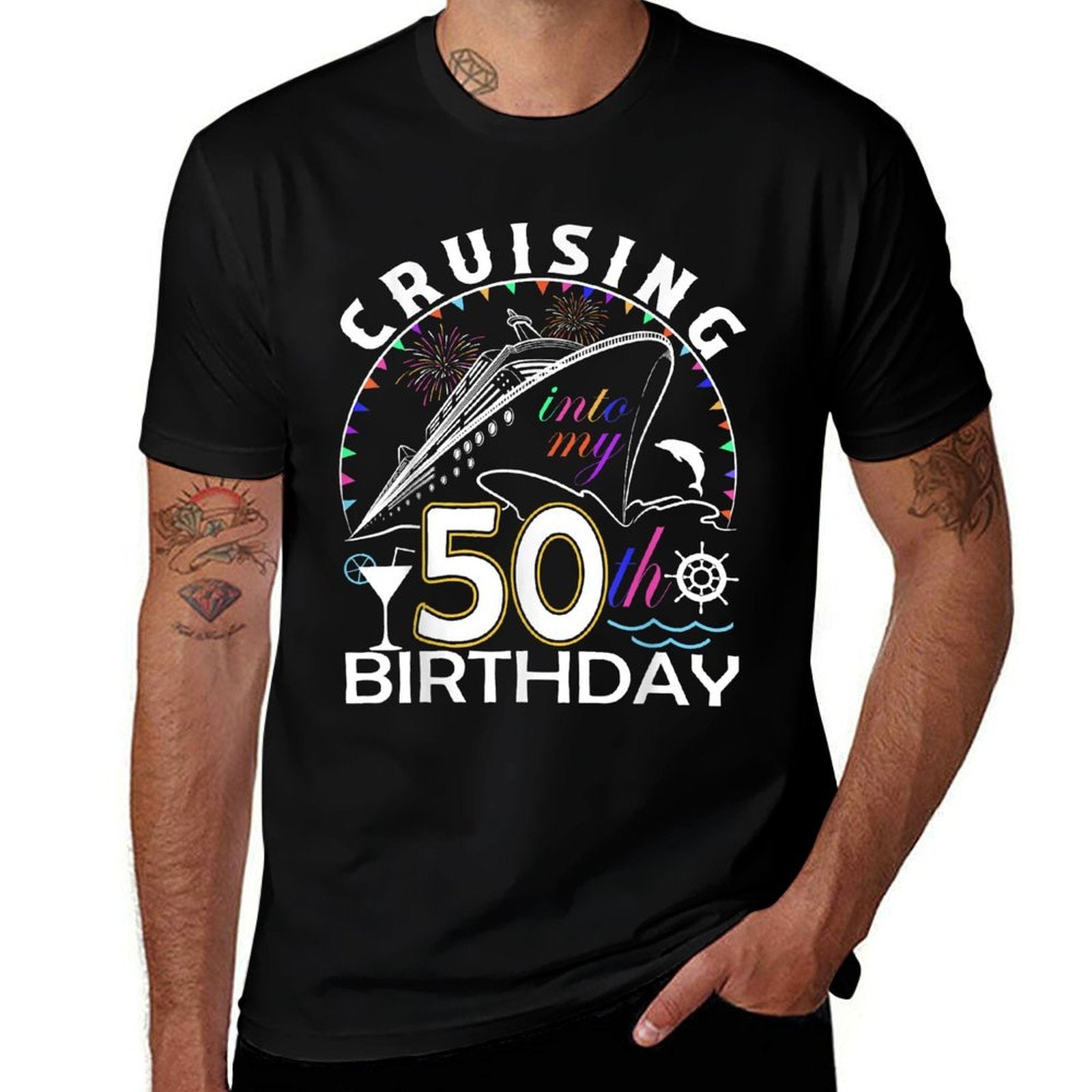 Cruising Into My 50th Birthday Happy 50th Birthday Cruise  Oversized Silhouette T-Shirt