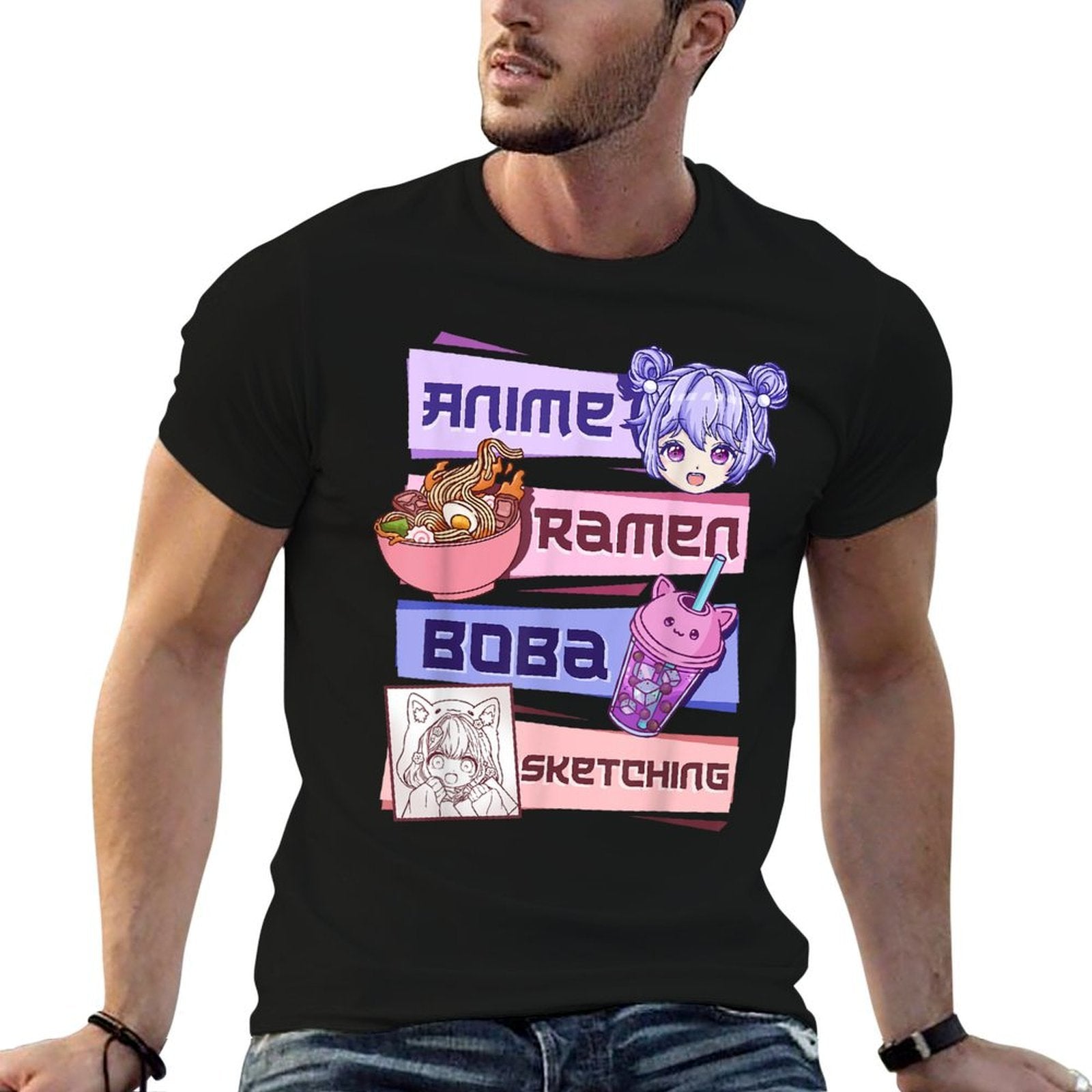 Anime Girl Ramen Boba Tea Bubble Tea Sketching  Odor-resistant T-Shirt