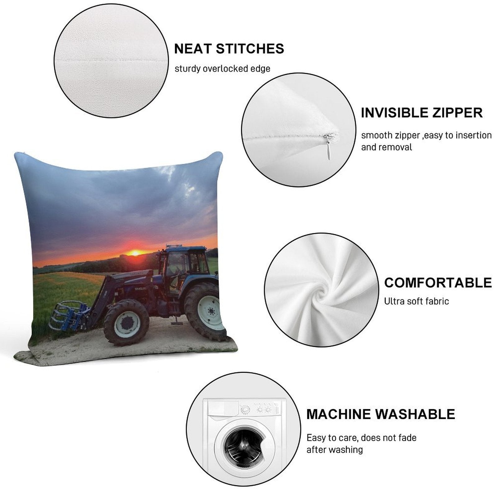New Holland Tractor at Sunset Soft Short Plush Fabric Throw Pillow