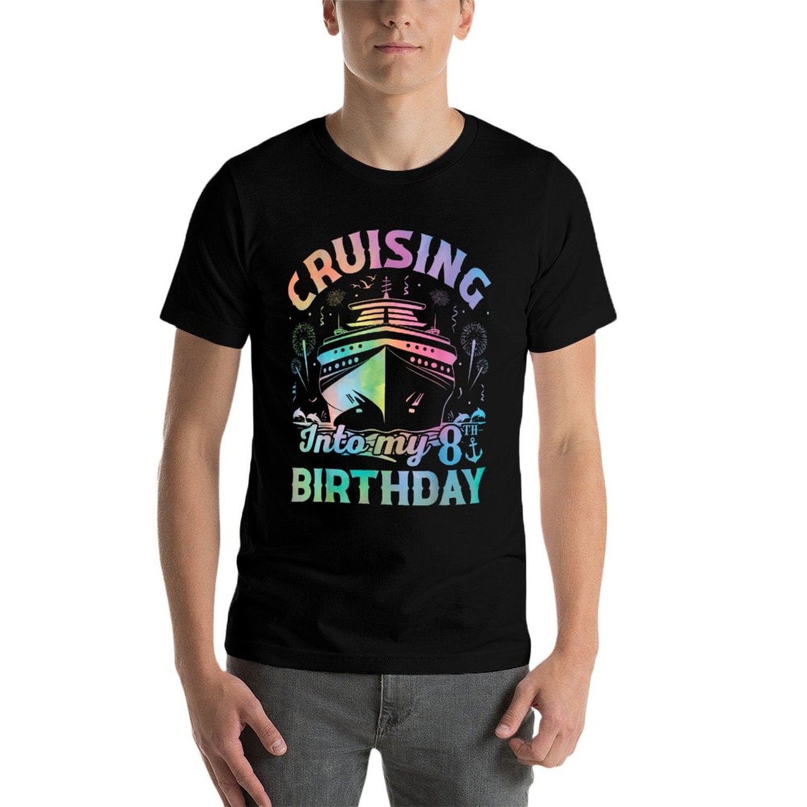 8 Years Old Birthday Tie Dye Cruising Into My 8th Birthday  Tagless Design T-Shirt