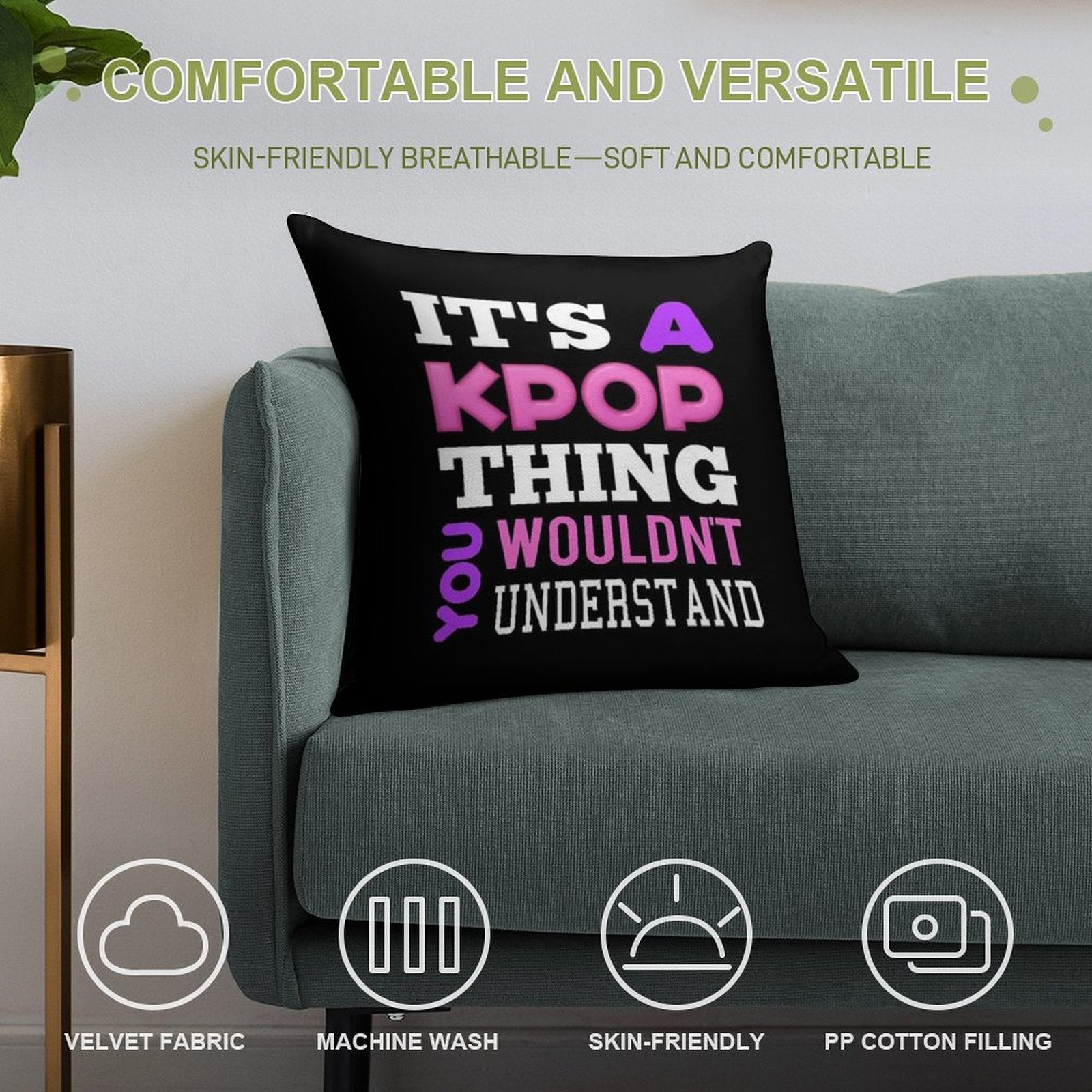 A KPOP THING - BLACK Soft Skin-Friendly Throw Pillow