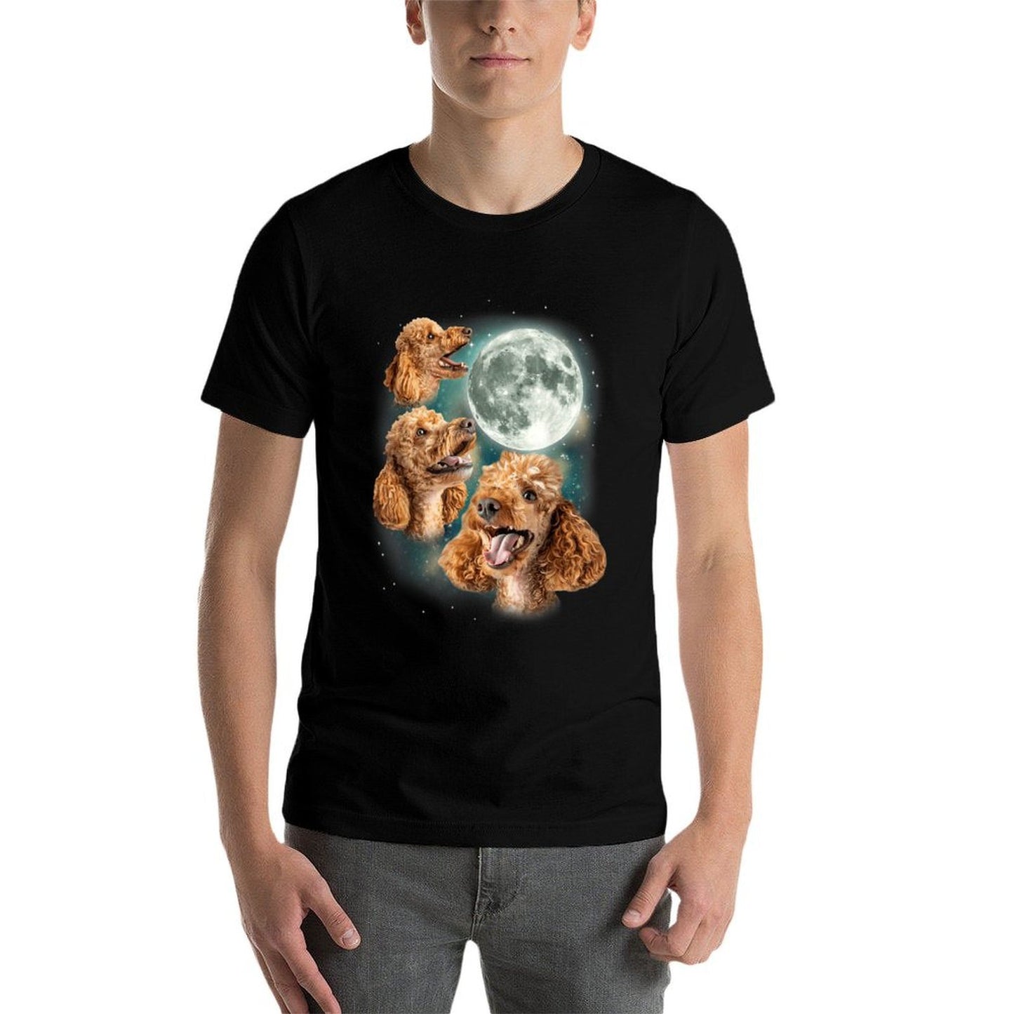 Three Poodle Moon  3 Curly Canines Howling Weird Funny Meme  Trendy Pattern T-Shirt