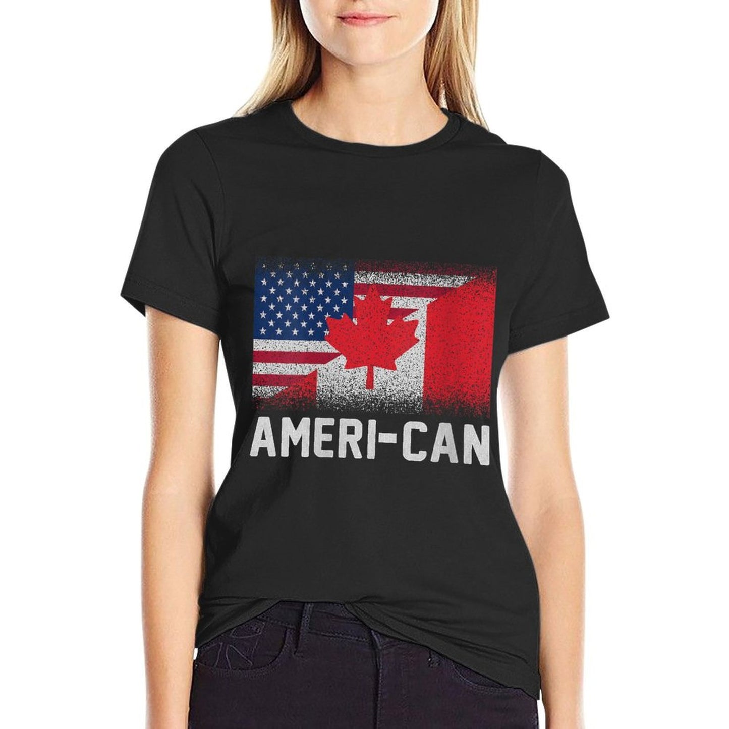 Womens American Canadian 4th of July America Canada Patriotic Comfortable T-Shirt