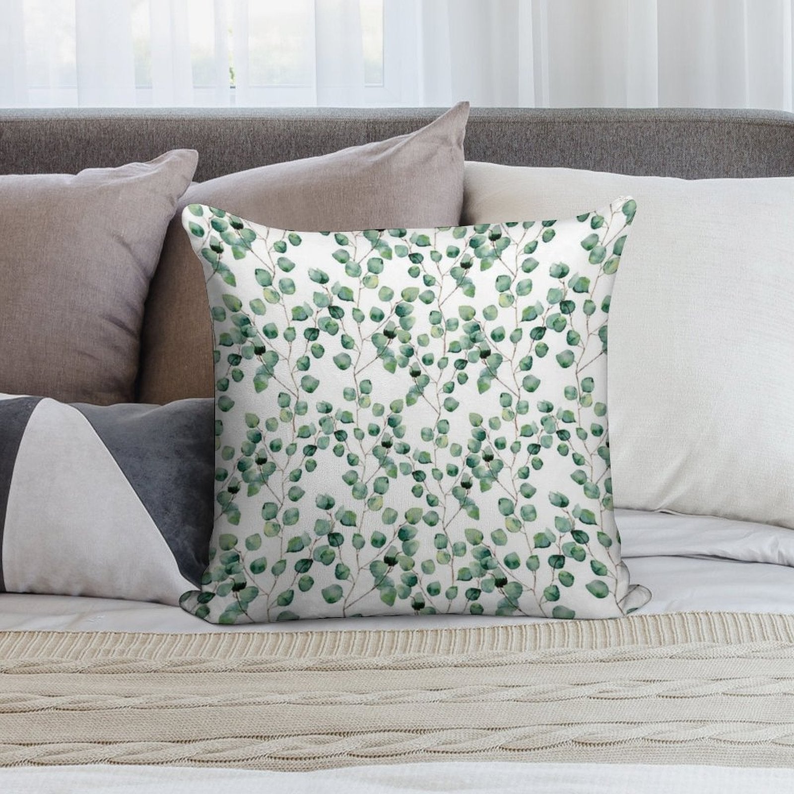 Silver Dollar Eucalyptus Soft Decorative Cover Throw Pillow