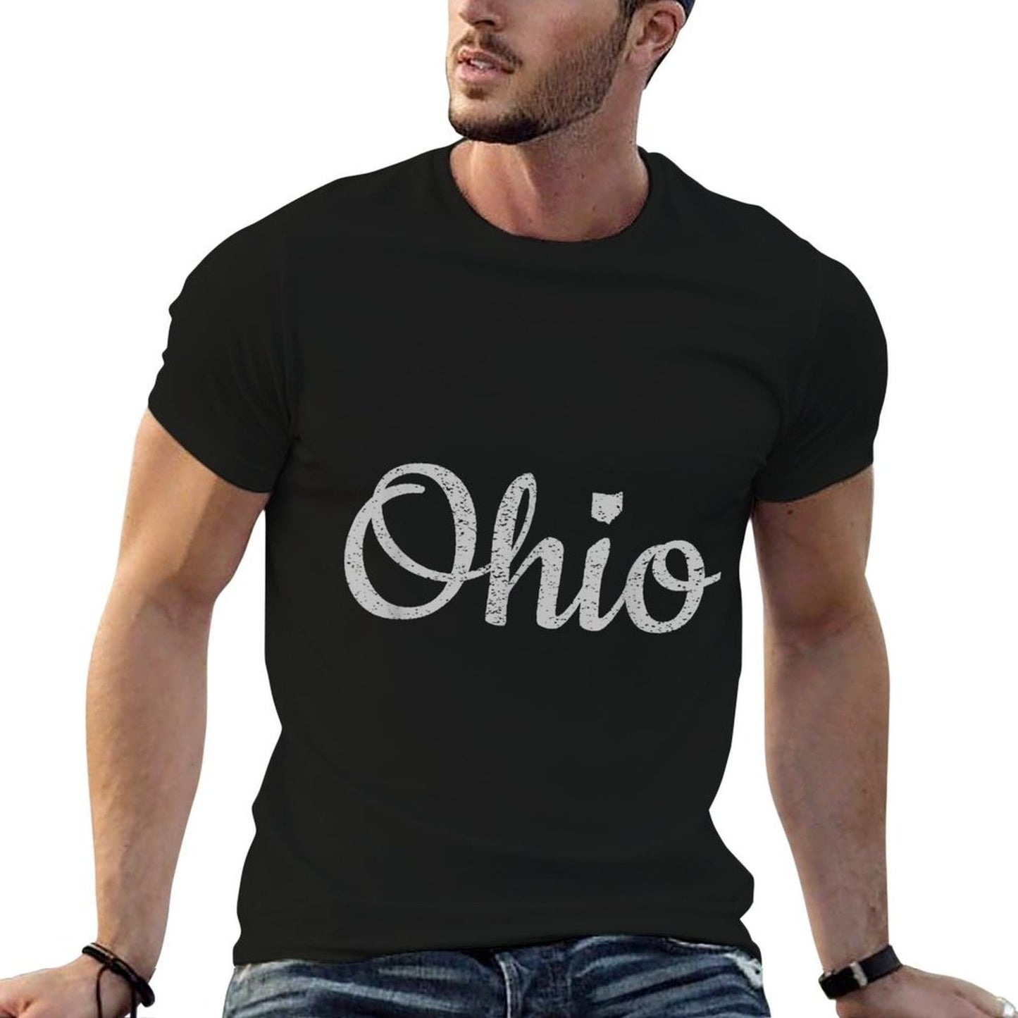 State of Ohio Pride Script Text Distressed Design Gifts Durable T-Shirt