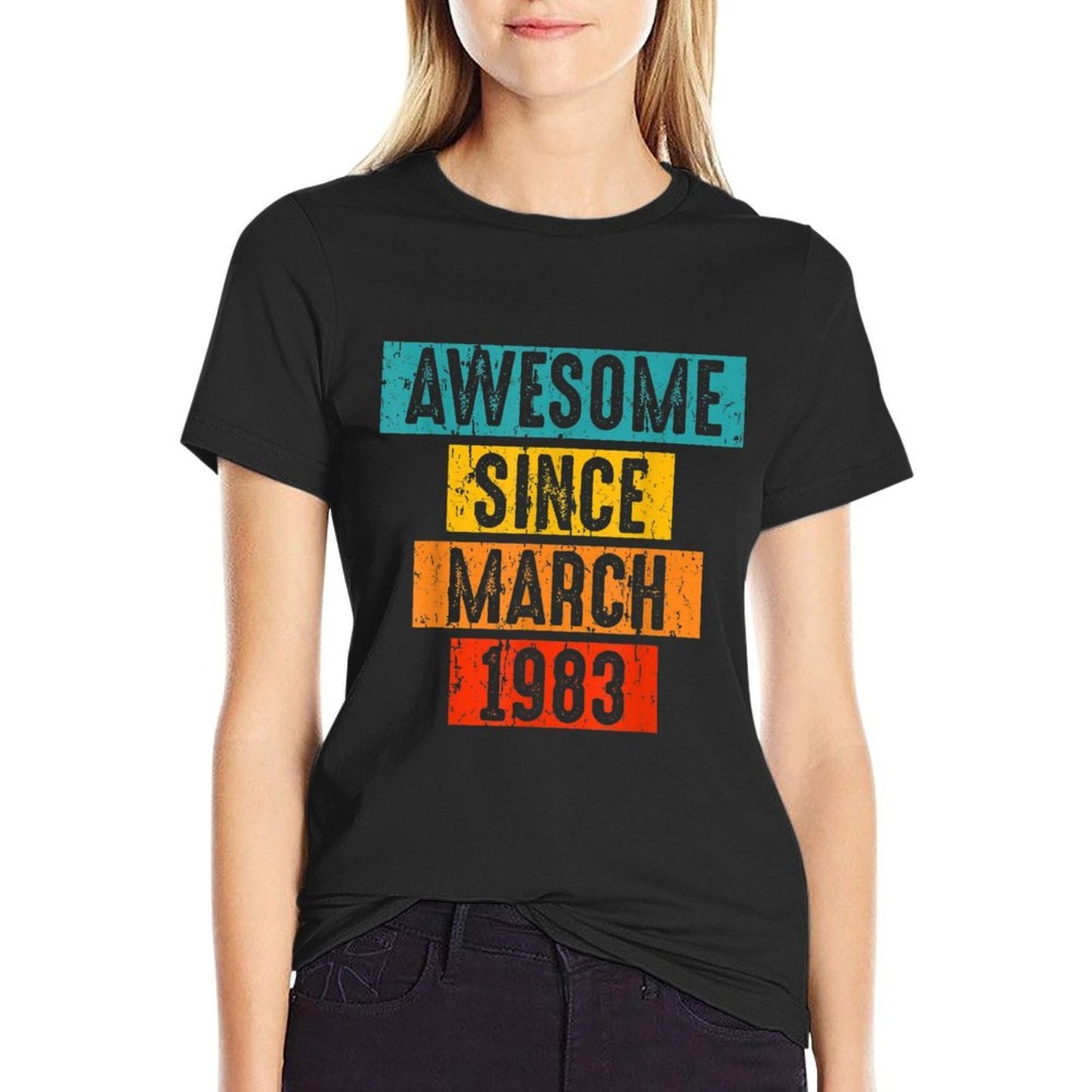 40 Years Old Awesome Since April 1983 40th Birthday  Ribbed Collar T-Shirt