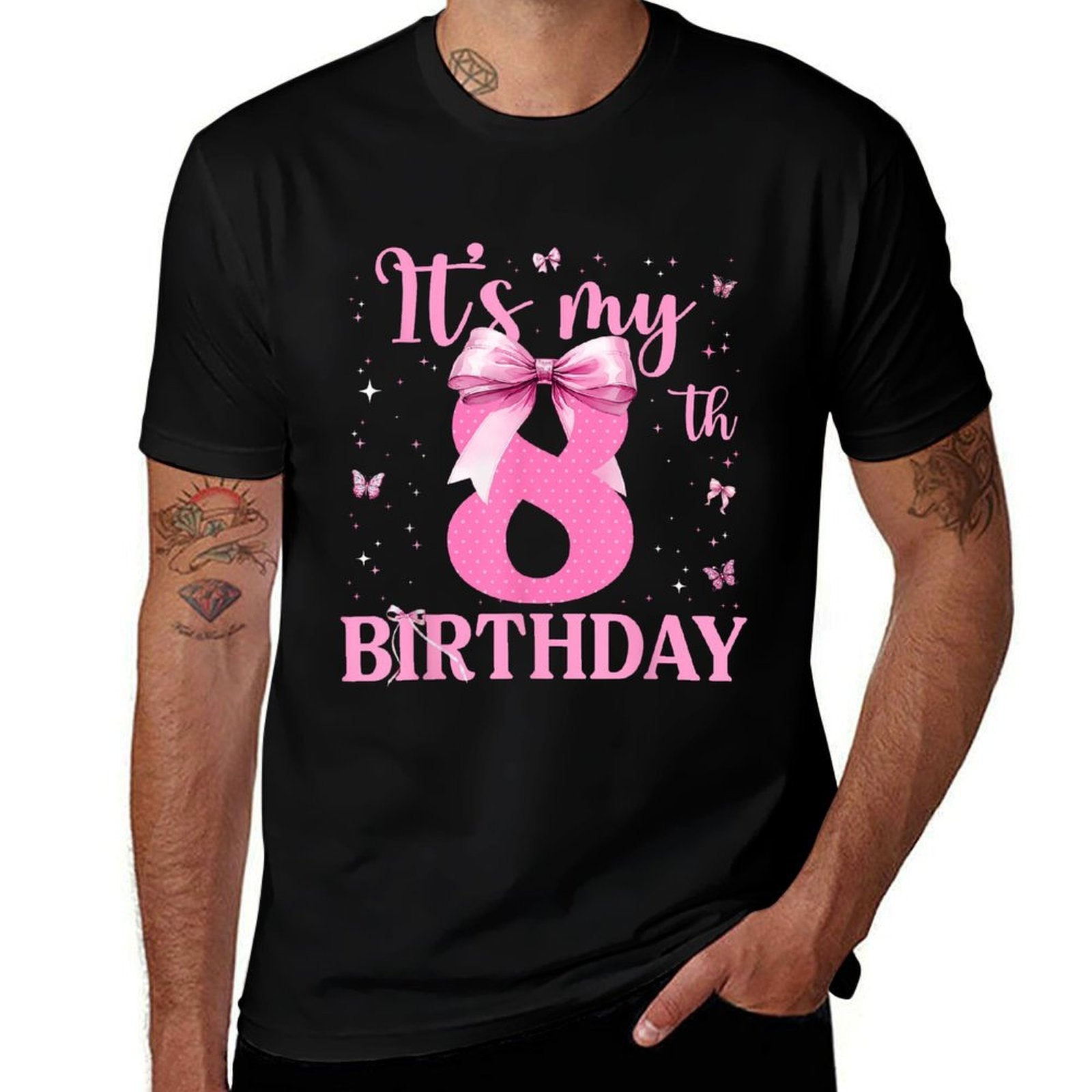 8th Birthday Coquette Bow 8 Years Old Birthday Girl Kids  Slim-fit Cut T-Shirt