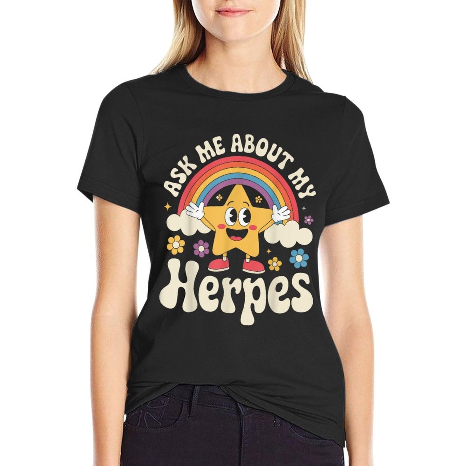 Ask Me About My Herpes  Ribbed Collar T-Shirt