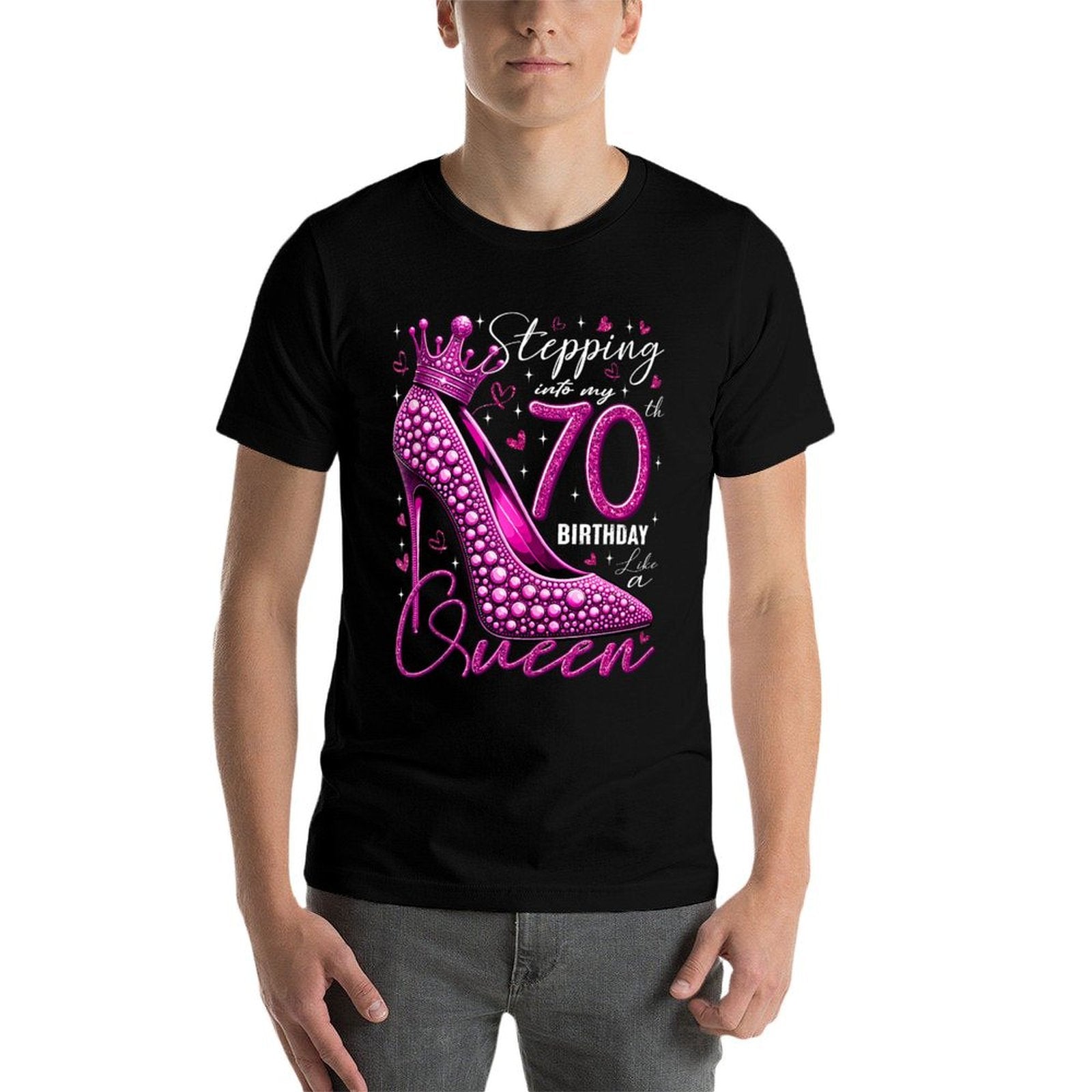 70 Year Old Gifts High Heels Stepping Into My 70th Birthday  Ribbed Collar T-Shirt