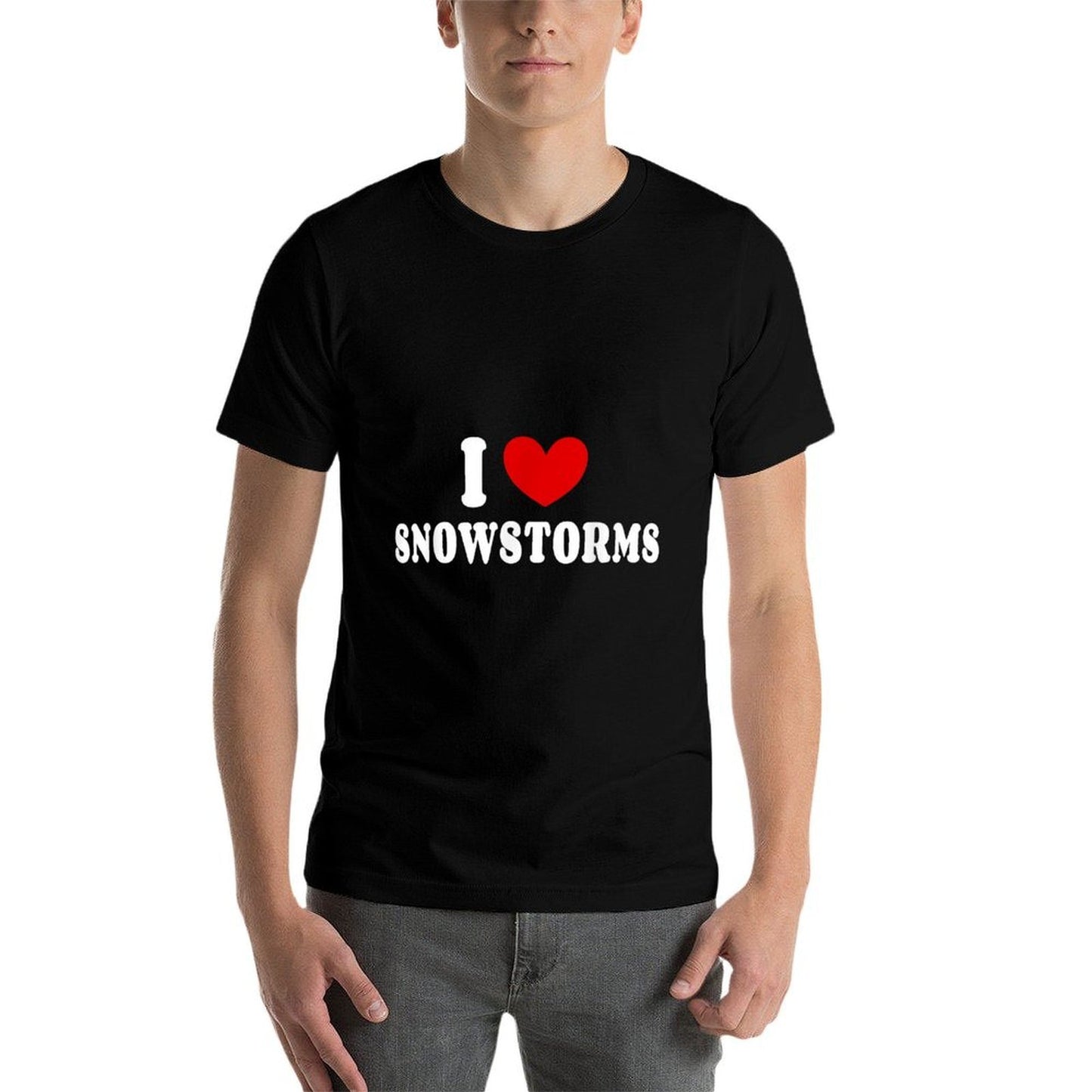 Winter Lover I Love Snowstorms, I Love Snow Snow-themed Love, Unisex-Adults, Kids, Black, Small,, Crew Neck, Stretchy T-Shirt