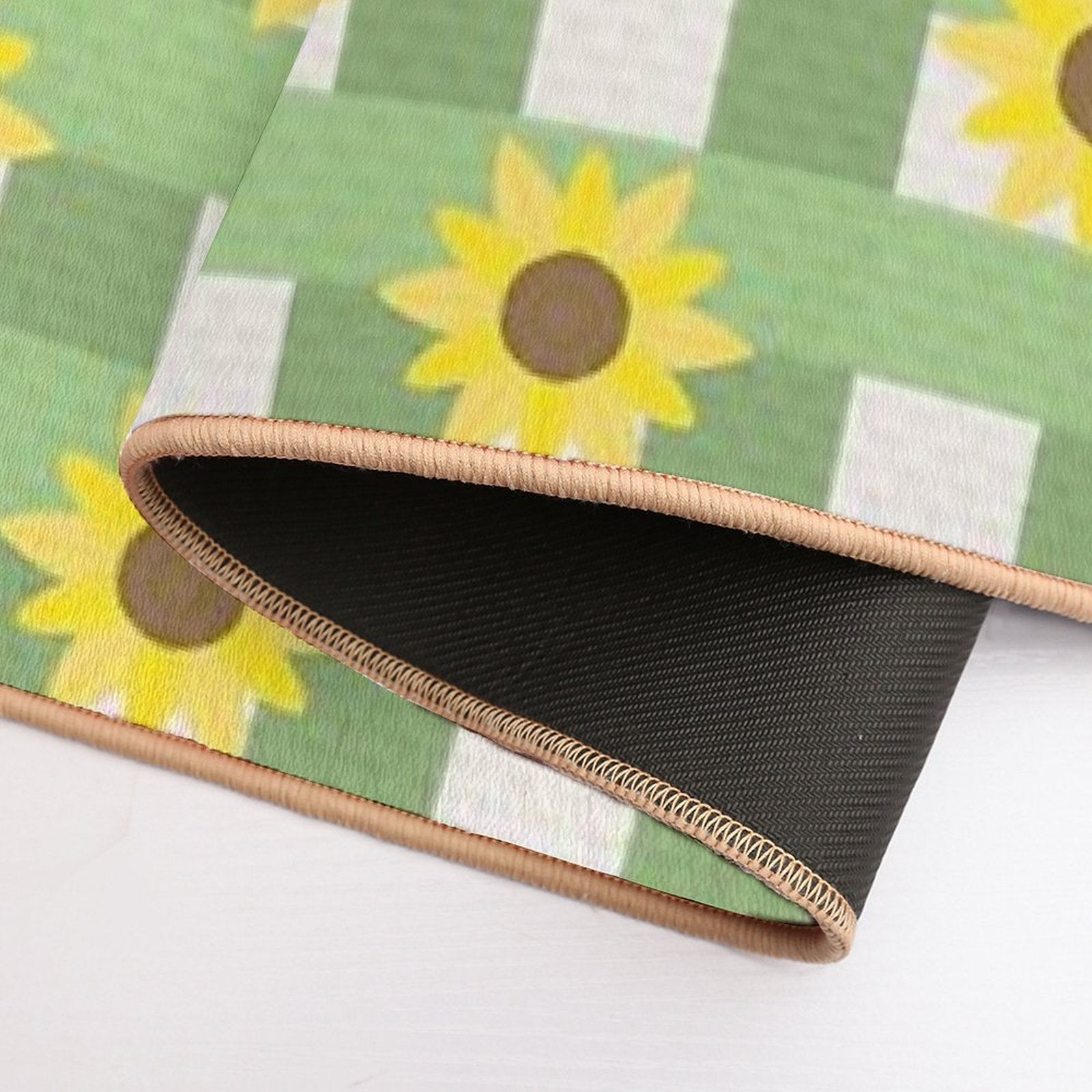 Sunflower Gingham Pattern Durable Bath Mat