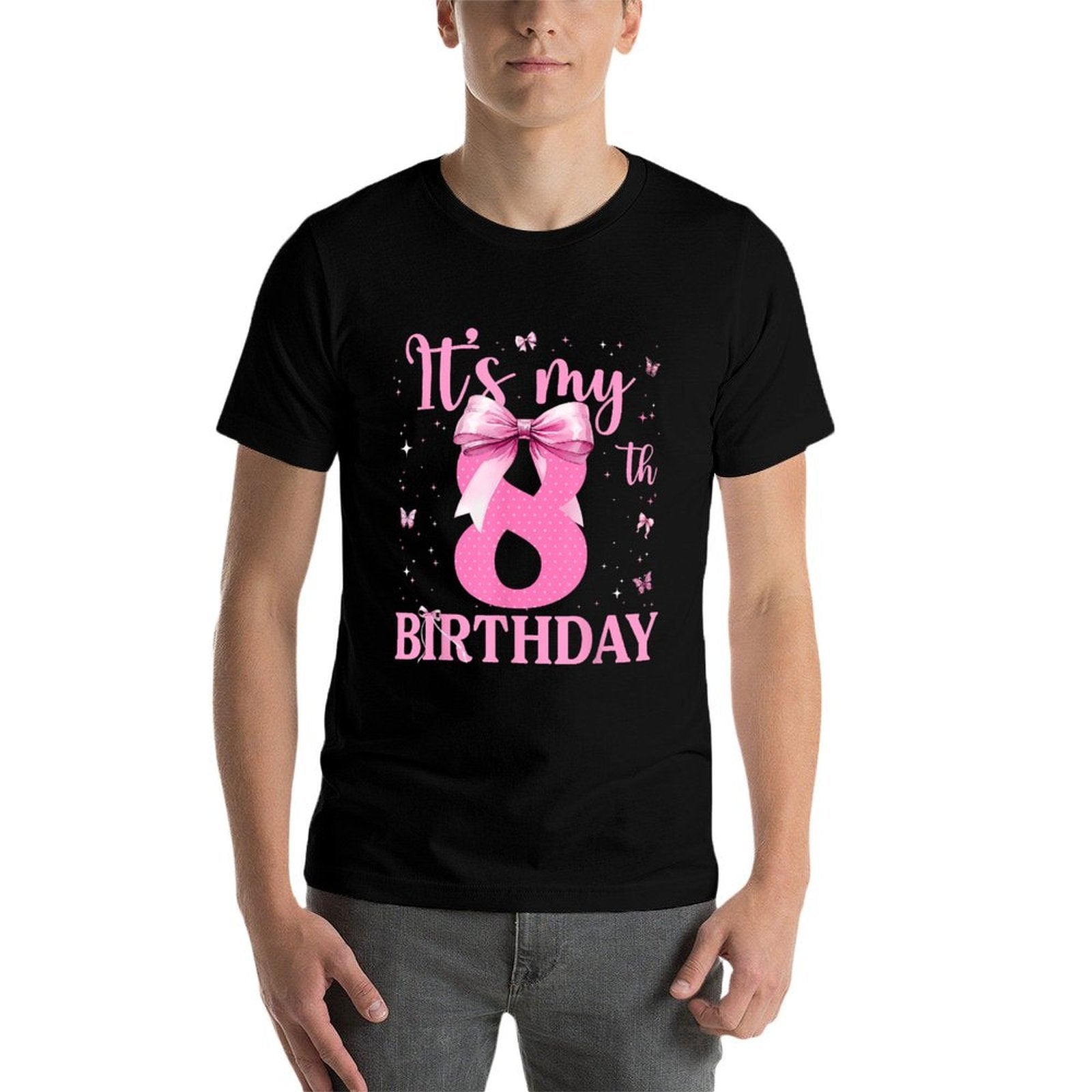 8th Birthday Coquette Bow 8 Years Old Birthday Girl Kids  Slim-fit Cut T-Shirt