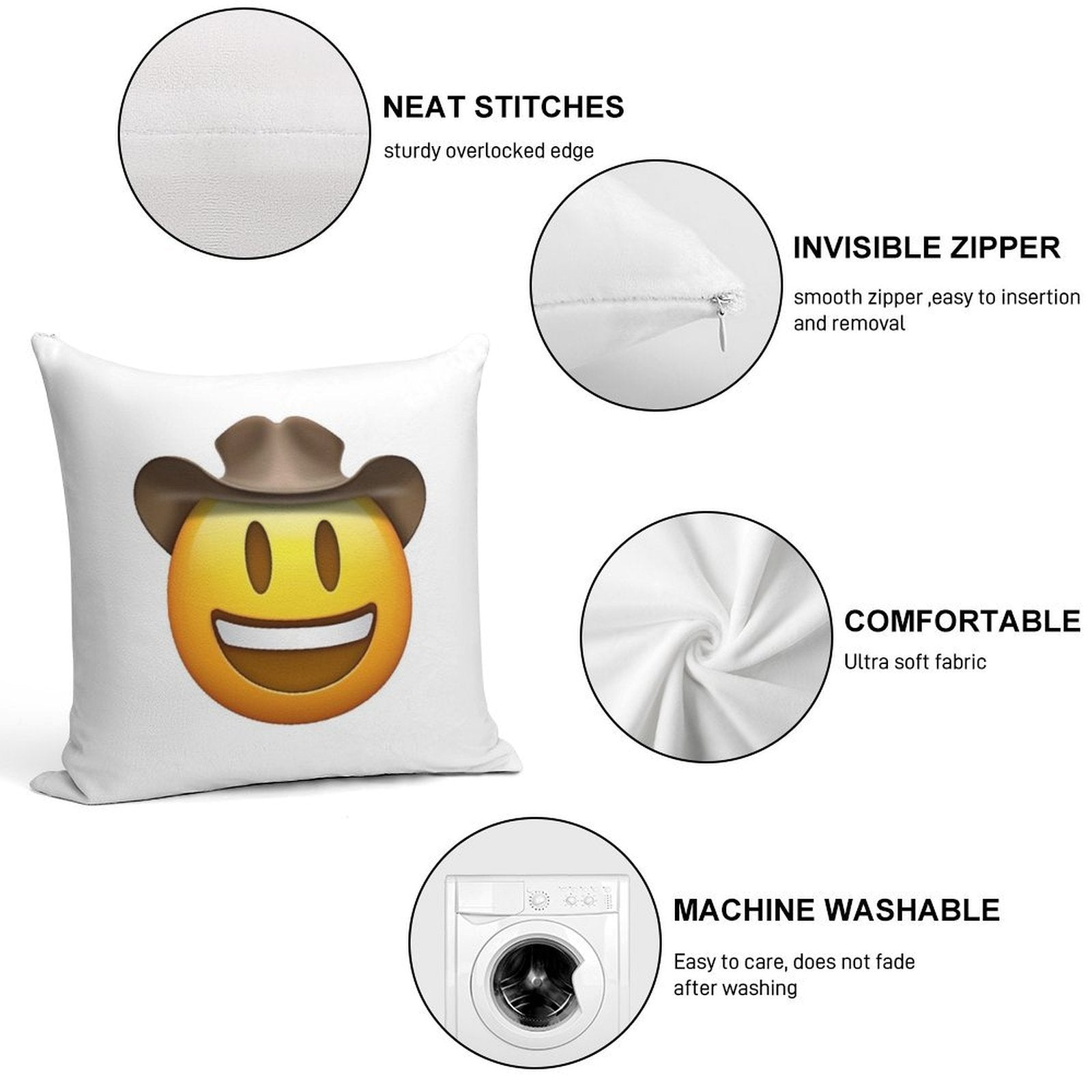 Cowboy Hat Smiley Face Emoji Soft Luxury Feel Throw Pillow