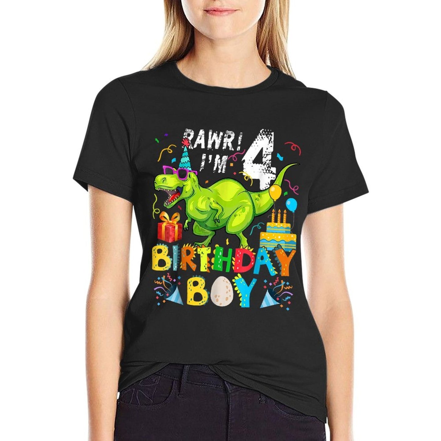 4 Year Old Dinosaur Birthday Boy 4th T Rex Dinosaur For Boy  Cotton T-Shirt