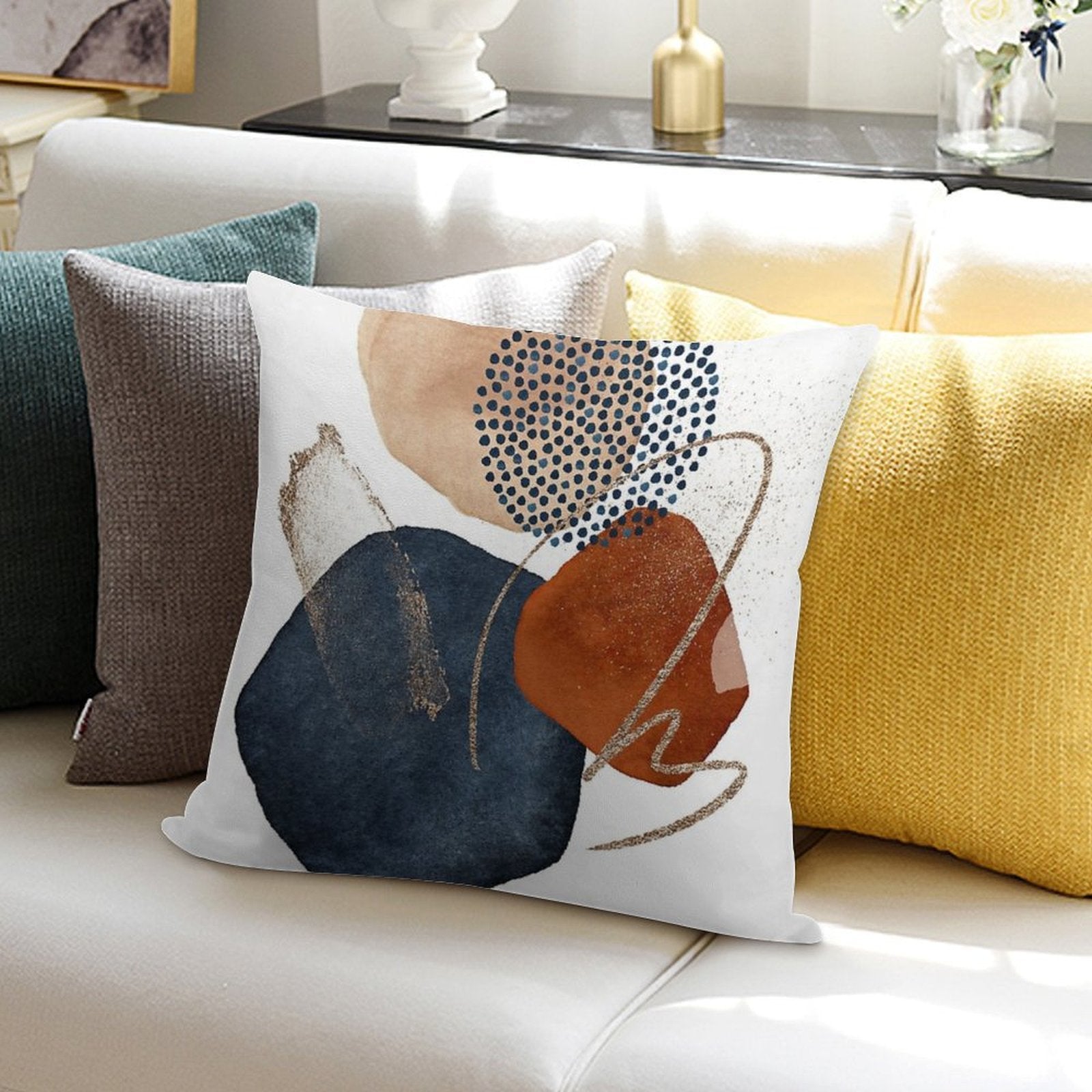 Modern Abstract Blush, Terra-Cotta And Navy Blue Soft Fade-Resistant Throw Pillow