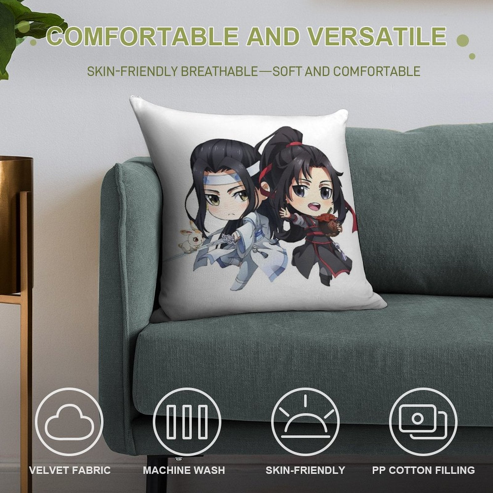 Mo Dao Zu Shi Q Couple Chibi Soft Home Decor Throw Pillow