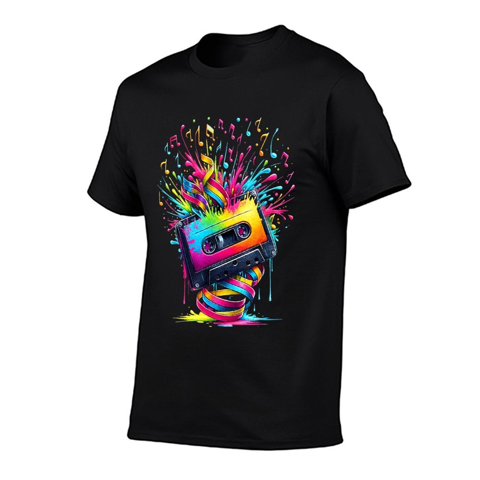 80s 90s Music Notes Cassette Tape Music  Fade-proof Color T-Shirt