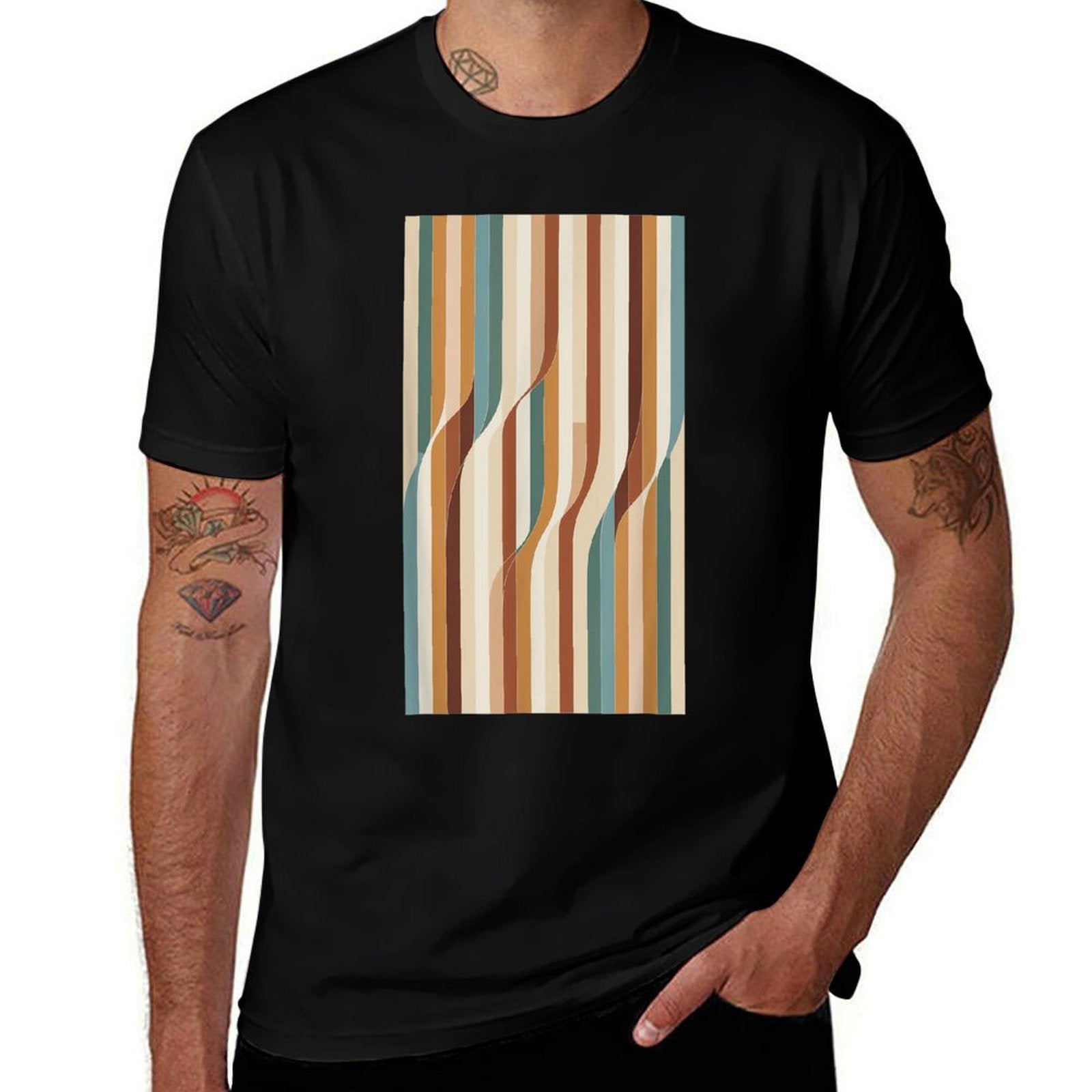 Abstract Geometric Wave Stripes Boho Minimalist  Heathered Texture T-Shirt