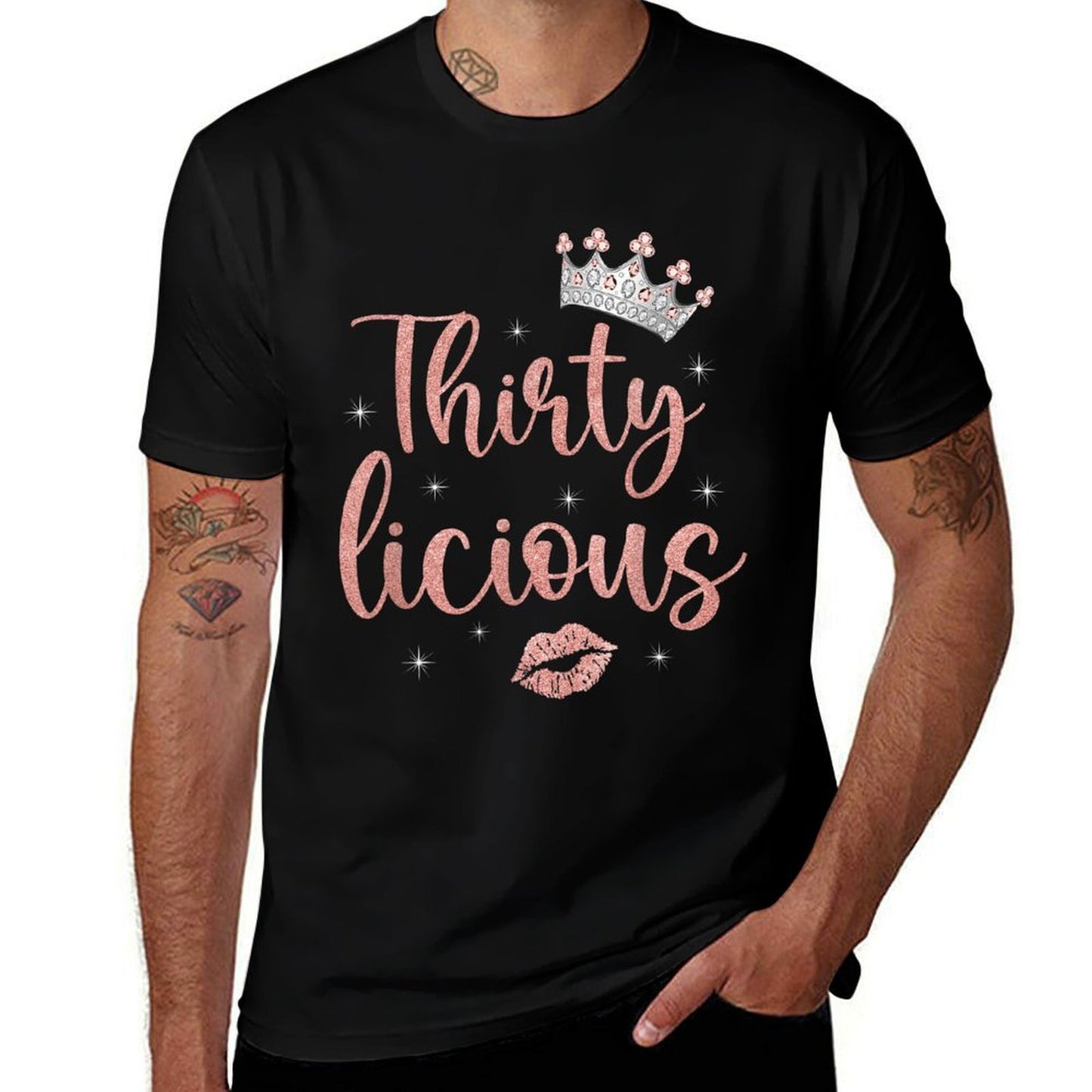 30th Birthday Thirtylicious Decorations 30 Yrs Old  Ribbed Collar T-Shirt