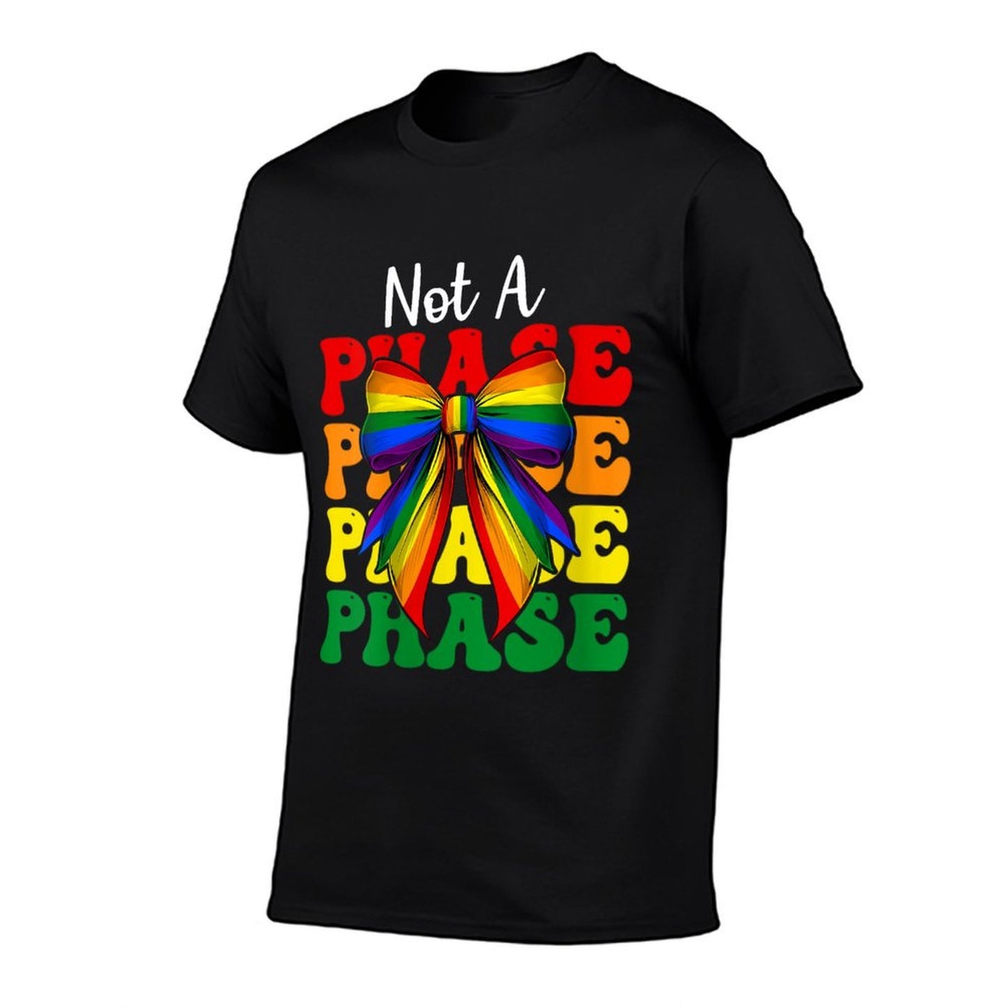 Womens Gay Pride Rainbow LGBTQ Girl Coquette Bow Not A Phase Easy-care T-Shirt