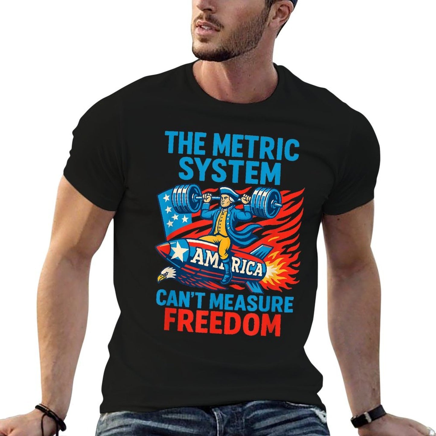 The Metric System Cant Measure Freedom Eagle USA Meme Cotton T-Shirt