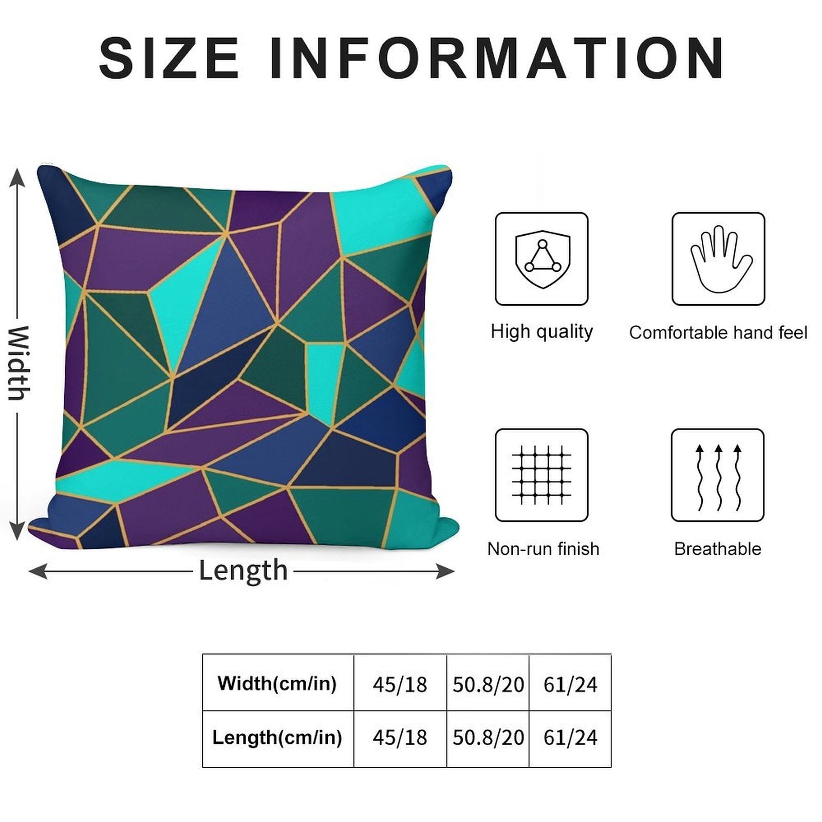 Abstract Geometric Stained Glass Style Purple & Teal Soft Short Plush Fabric Throw Pillow