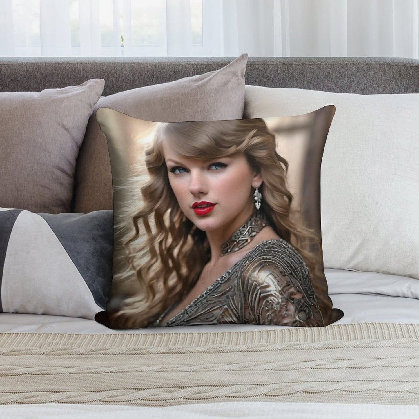 Taylor Swift Portrait V2 Soft Short Plush Fabric Throw Pillow