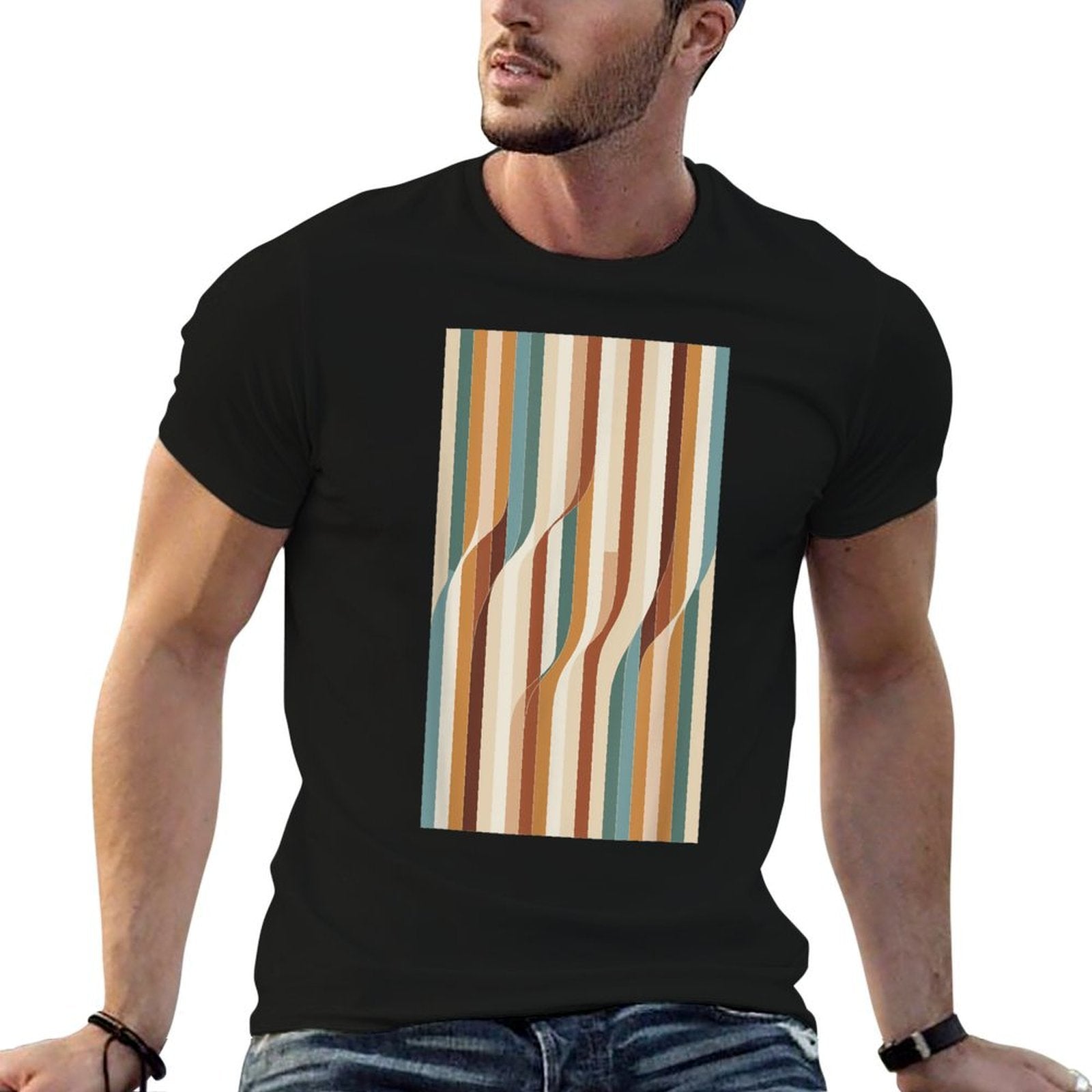 Abstract Geometric Wave Stripes Boho Minimalist  Heathered Texture T-Shirt