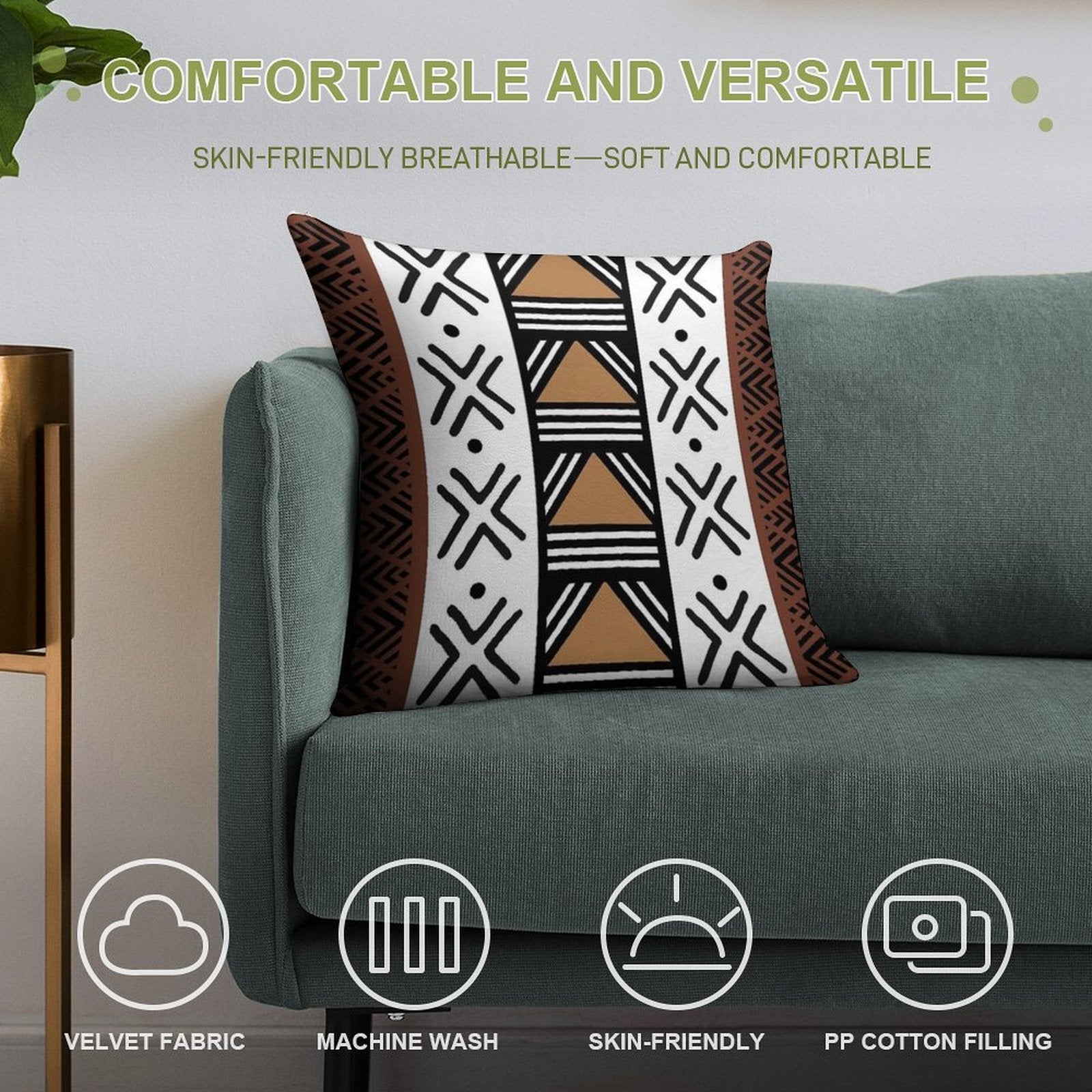 African Tribal Bogolan Pattern Soft Bedroom Essential Throw Pillow