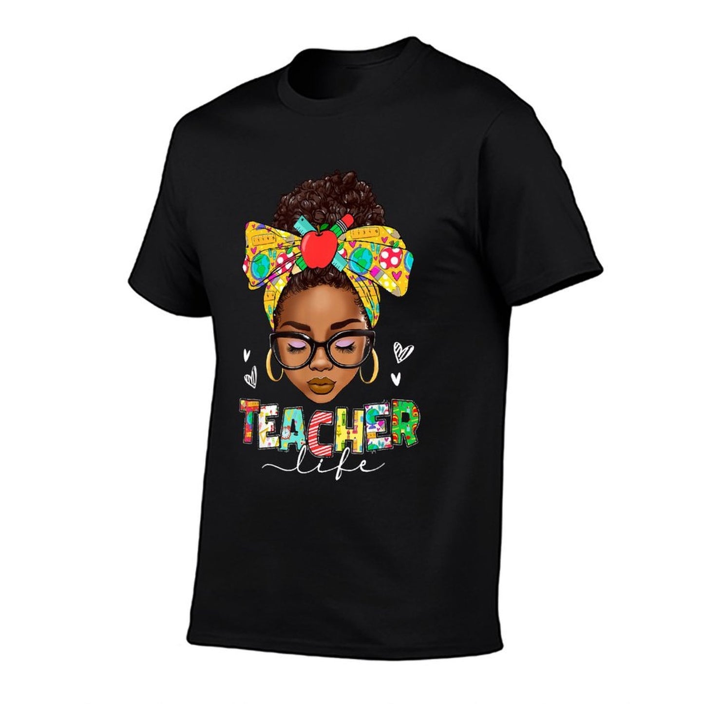 Teacher Life Messy Bun Afro African American Back To School Heathered Texture T-Shirt