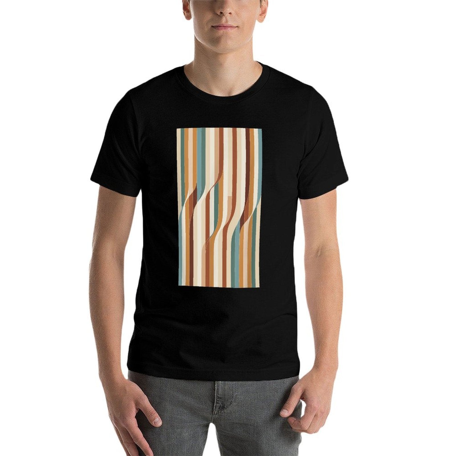 Abstract Geometric Wave Stripes Boho Minimalist  Heathered Texture T-Shirt