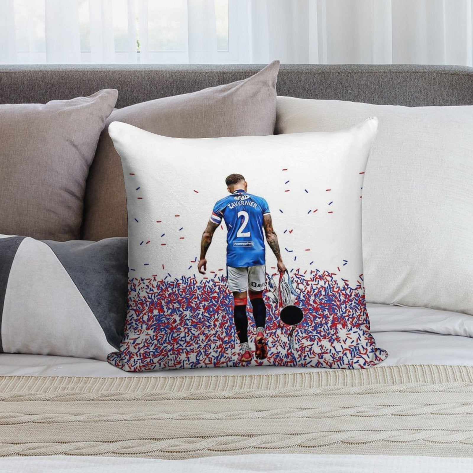 Rangers FC Captain James Tavernier with The 55th League Title Trophy Soft Shrink-Resistant Throw Pillow