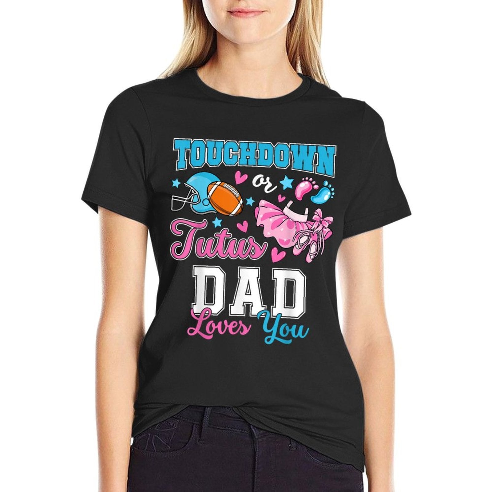 Touchdown Or Tutus Dad Loves You Cute Gender Reveal Baby  Rolled Sleeves T-Shirt