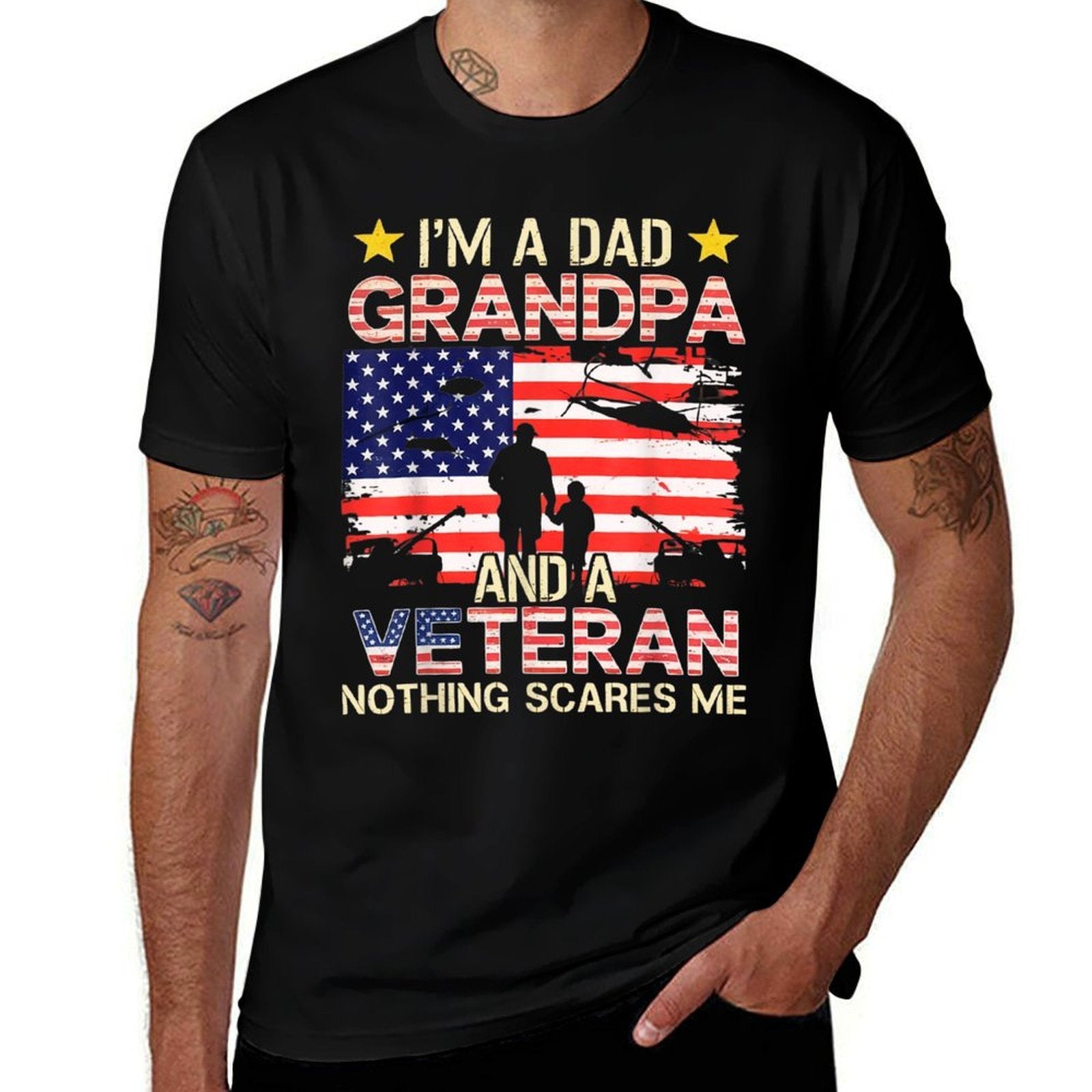 A Dad Grandpa And Veteran Fathers Day Papa Grandpa Military  Versatile T-Shirt