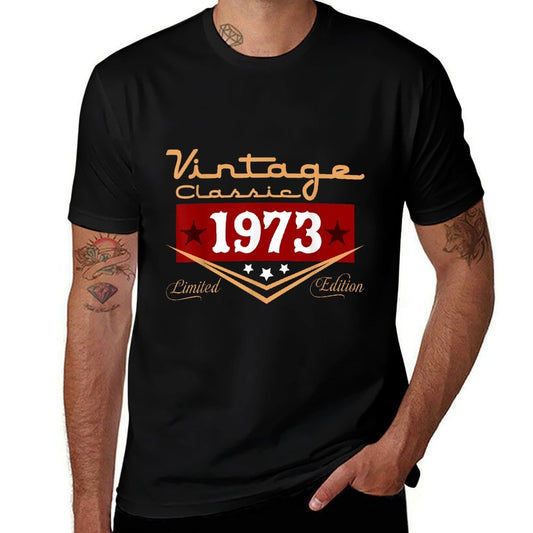 Vintage 52th Birthday Decorations Vintage 1973 52 Years Old  Ribbed Collar T-Shirt